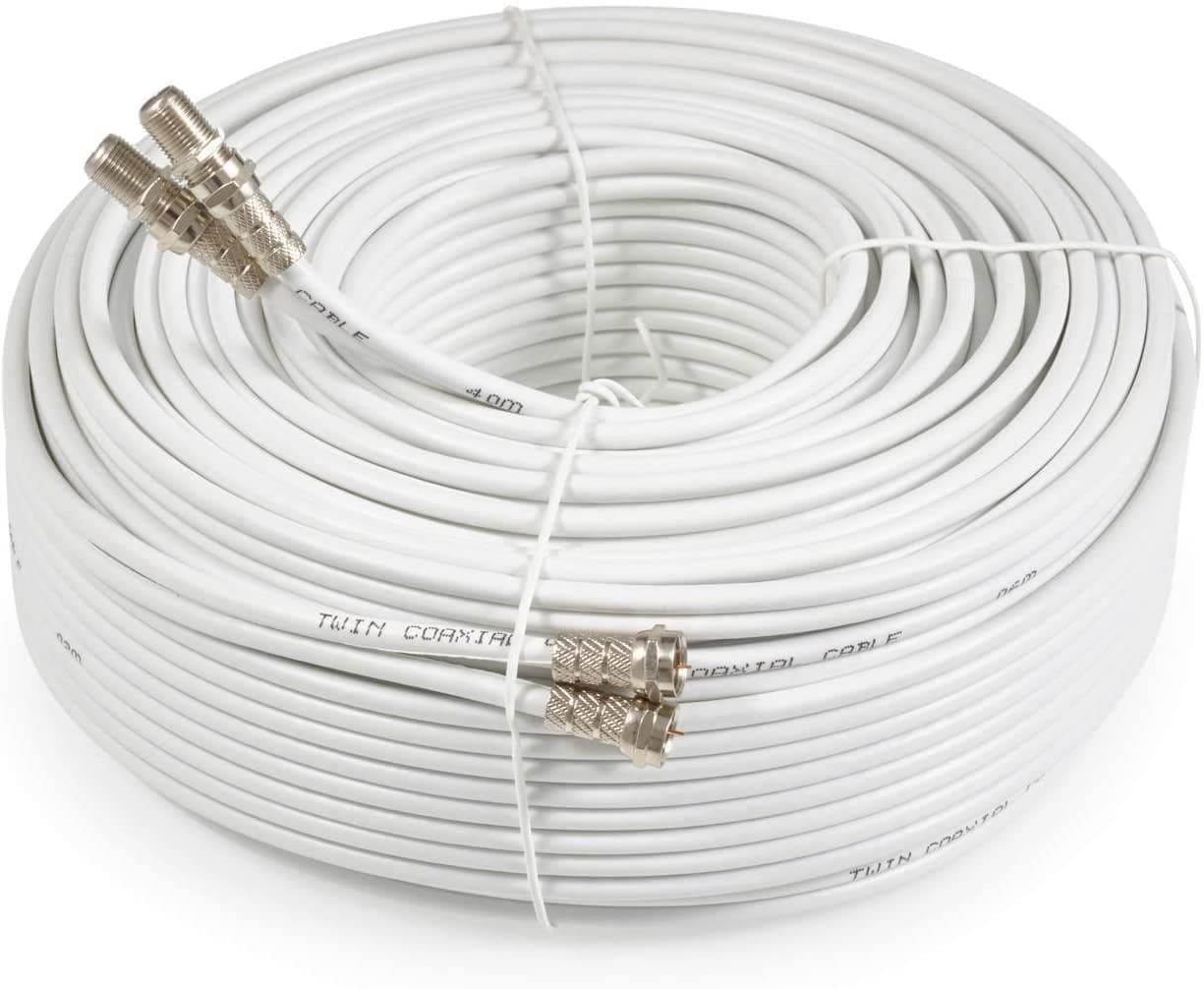 SSL Satellites 10 m Twin Satellite Shotgun Cable Extension Kit with Fitted F Connectors for Sky HD Q and Freesat - White (10 Meter, White)