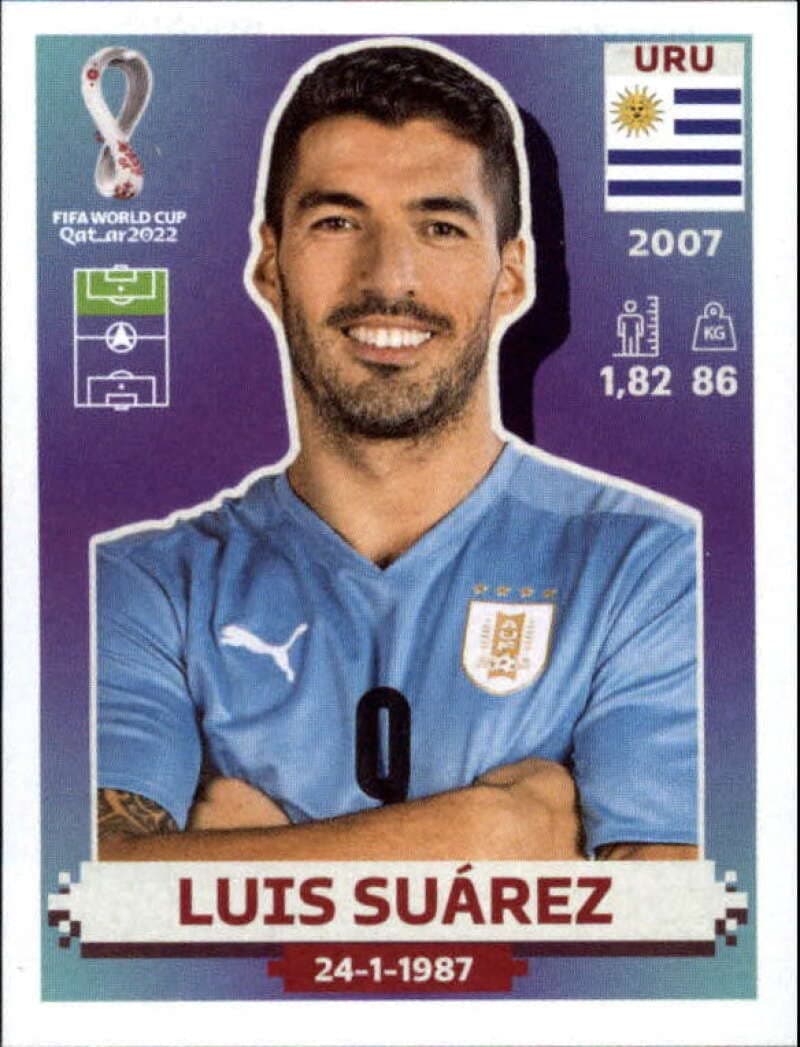 2022 Panini World Cup Qatar Sticker #URU20 Luis Suarez Group H Uruguay Mini Sticker Trading Card