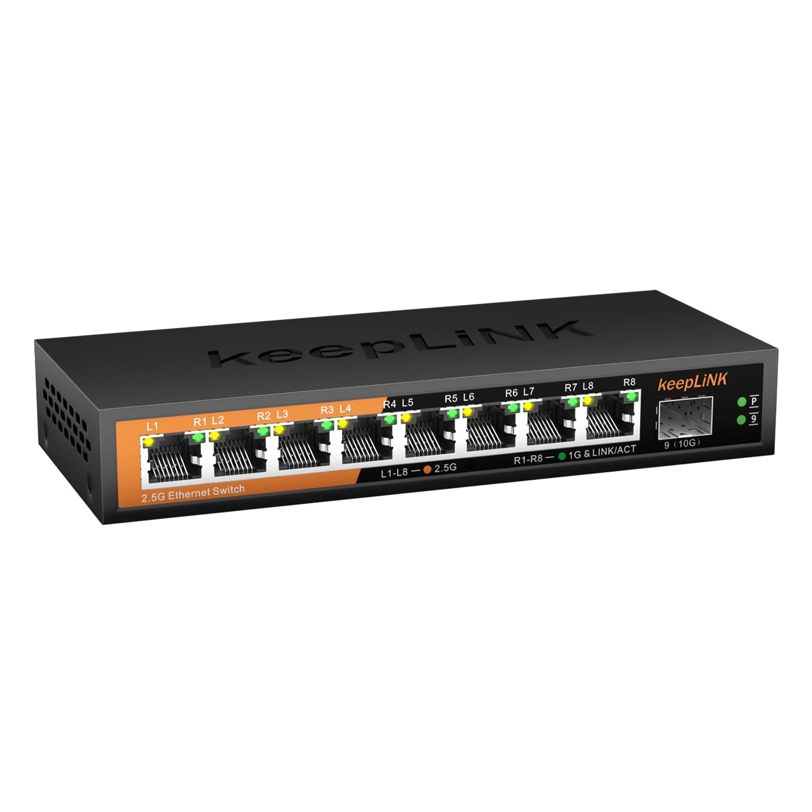 8 Port 2.5G Switch Unmanaged, Ethernet Switch with 8 x 2.5G Base-T Ports, 1 x 10G Base-T SFP Slot, 60Gbps Switching Capacity, Plug & Play, Fanless Metal, Wall Mountable