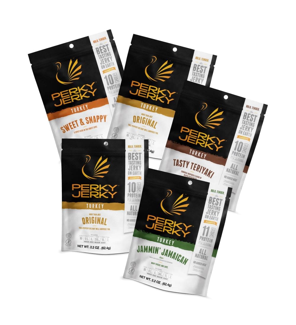 Turkey Jerky Variety, 2.2 oz (Pack of 5) - Low Sodium - 7-10g Protein per Serving - Low Fat - 100% U.S. Sourced - Non-GMO