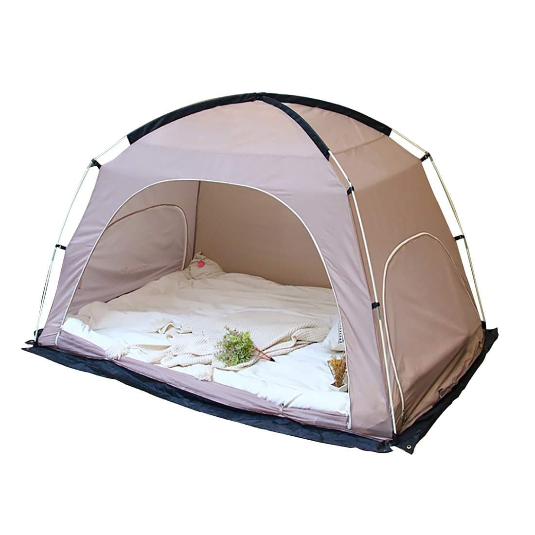 Queen Size Bed Tent, Indoor Privacy Tent, Portable Pop Up Outdoor Tent, Cozy Sleep in Drafty Indoor Privacy Tent on Bed Dream Tent Keep Warm Play Tent for Adults and Kids (Light Brown)