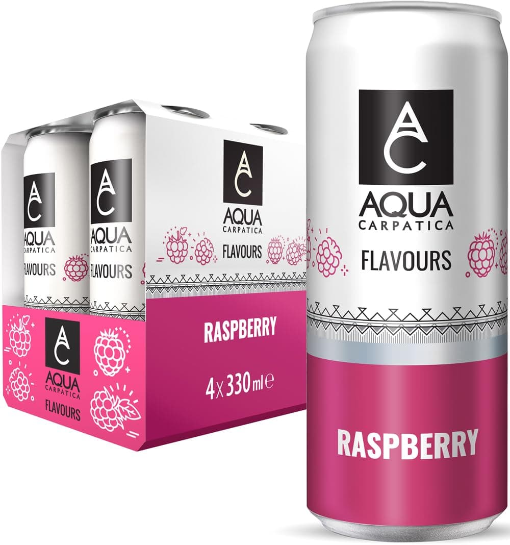 Sparkling Flavours Raspberry 330ml x 4 - Natural Fruit Juice Infused Sparkling Water, No Added Sugar, Naturally Alkaline, Sweetened with Agave Syrup, Rich in Minerals