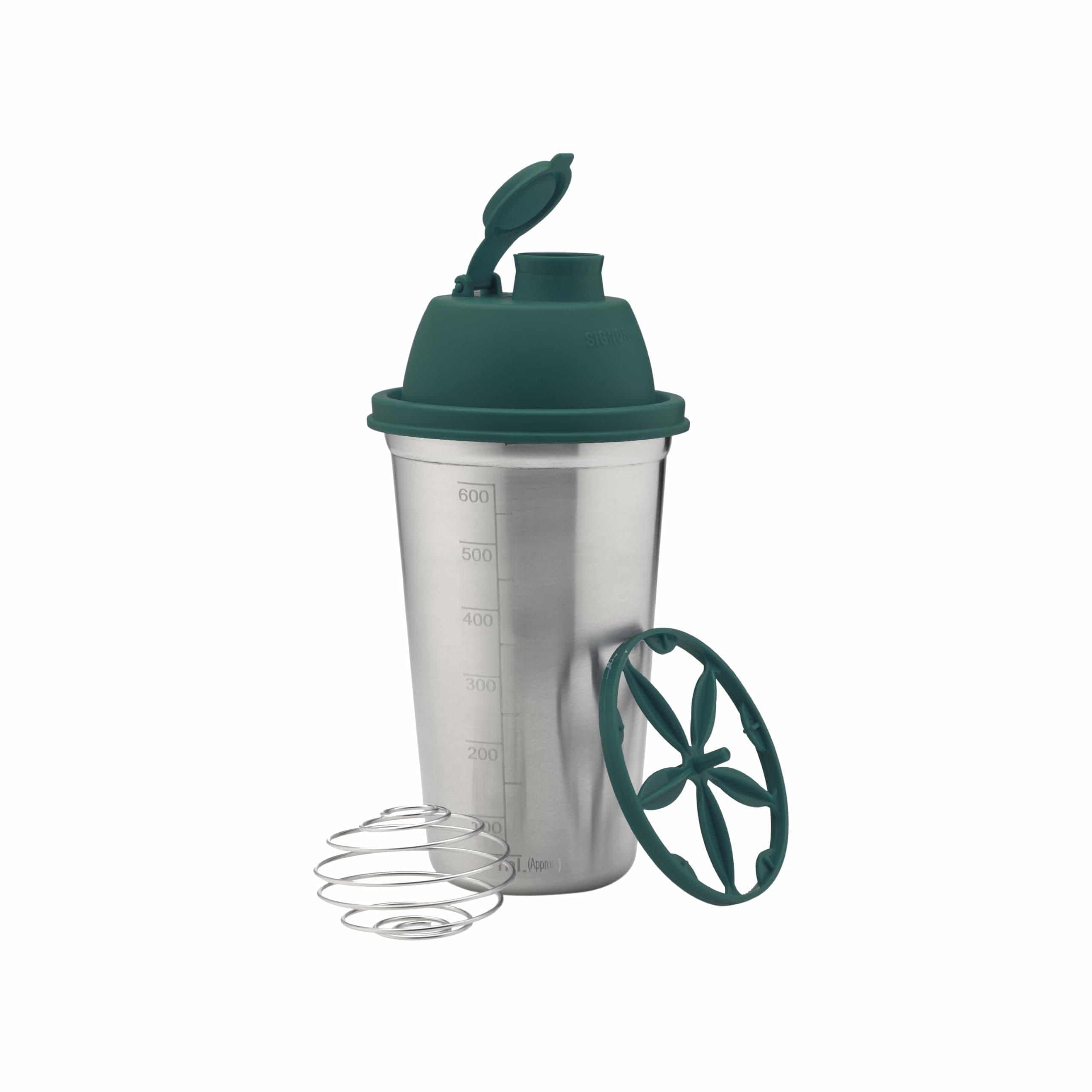 SignoraWare Shake n Shake Stainless Steel Protein Shaker Bottle for Pre-Post Workout | Water Bottle | With Blending Wheel and Whisking Wheel | Leakproof with Knob (650ml | Silver | Set 1)