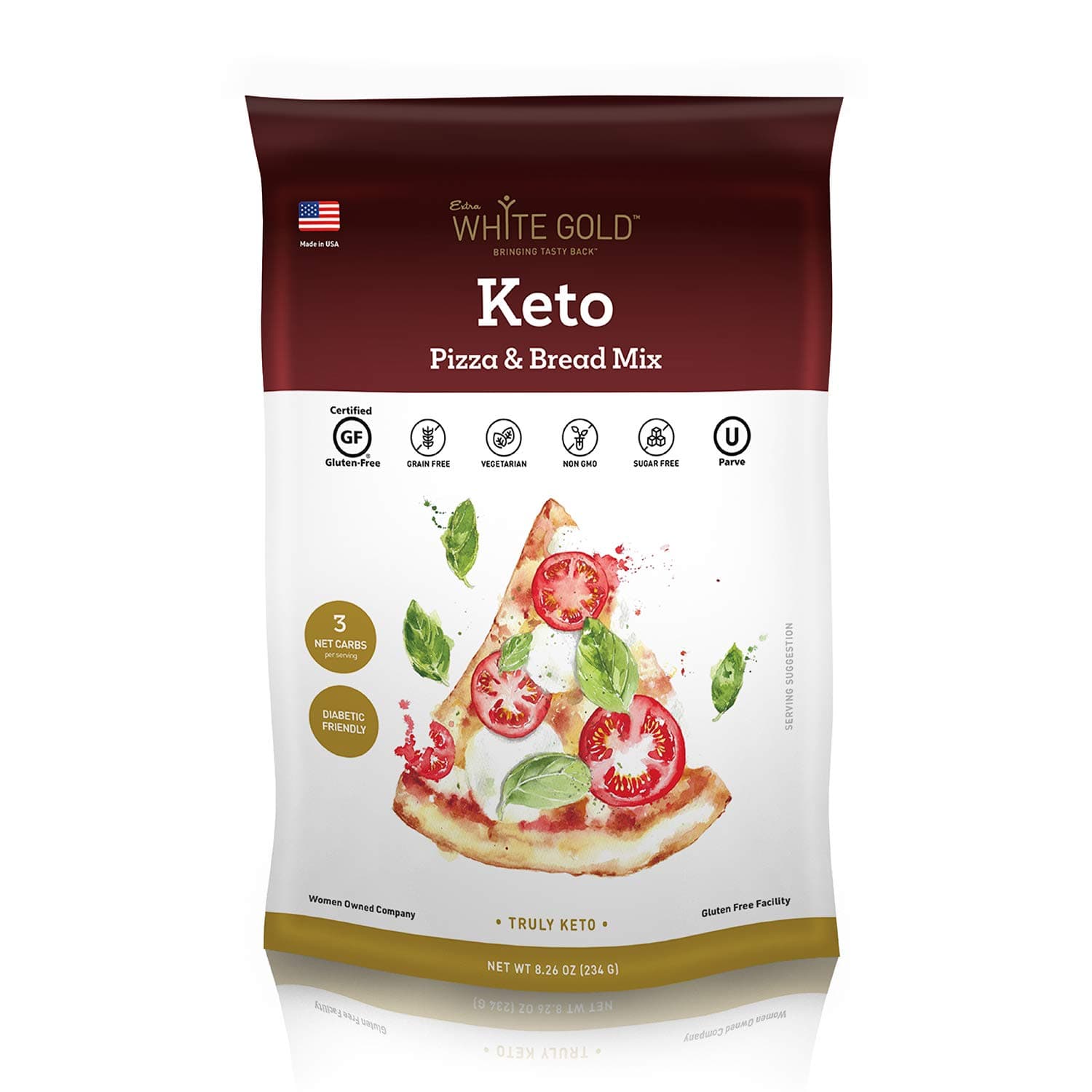 Extra White Gold Pizza, Bread & Biscuit Mix, Keto Baking Mix, Low carb Pizza mix, No sugar added, Gluten Free, Grain Free, Wheat Free, Diabetic, Atkins & WW Friendly (3g net carbs, 12 Servings)