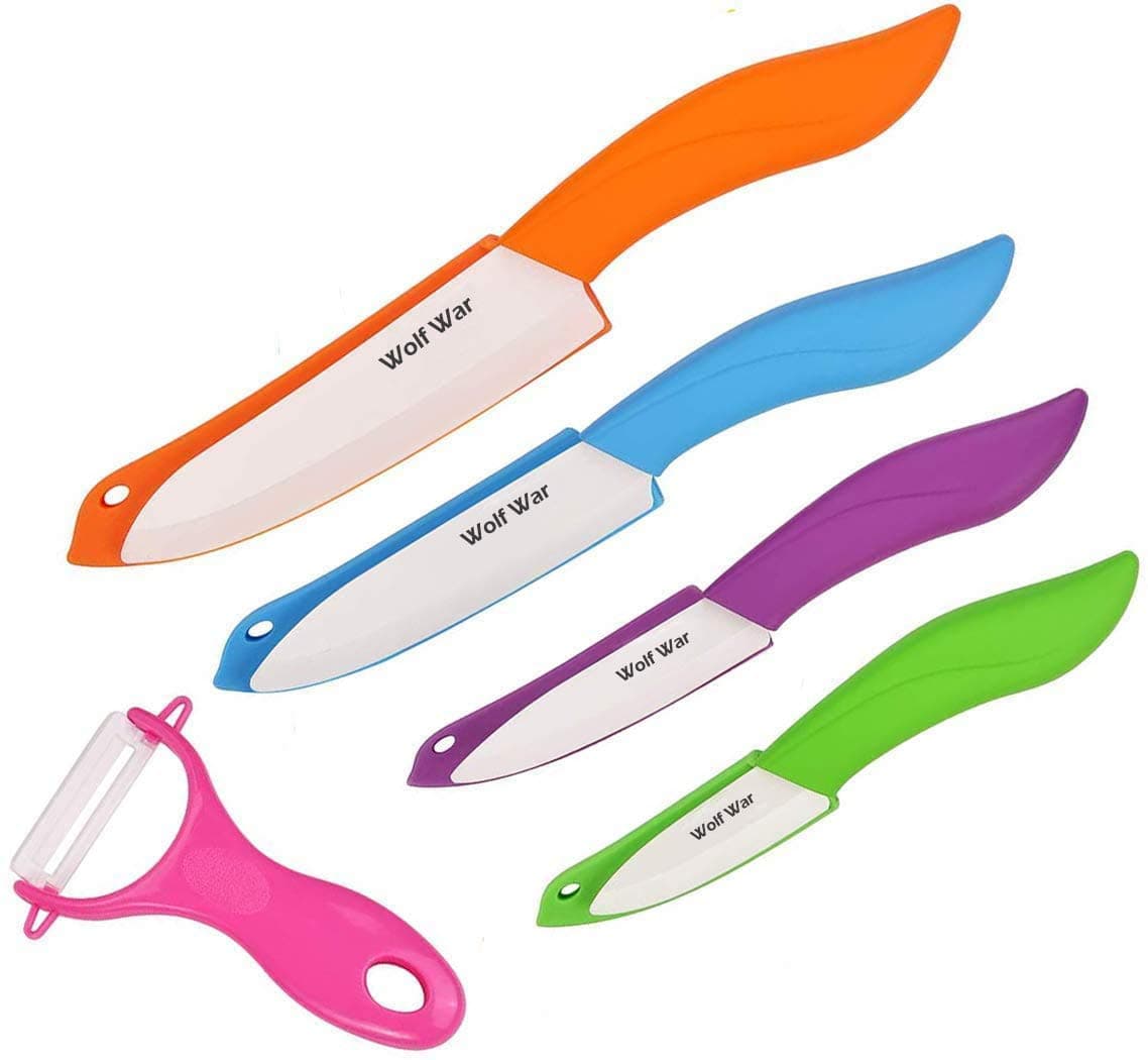 Ceramic Knife Set with Sheaths Black Set 5 Piece Kitchen Ceramic Knife 6" Chef Knife, 5" Utility Knife, 4" Fruit Knife, 3" Paring Knife, One Peeler