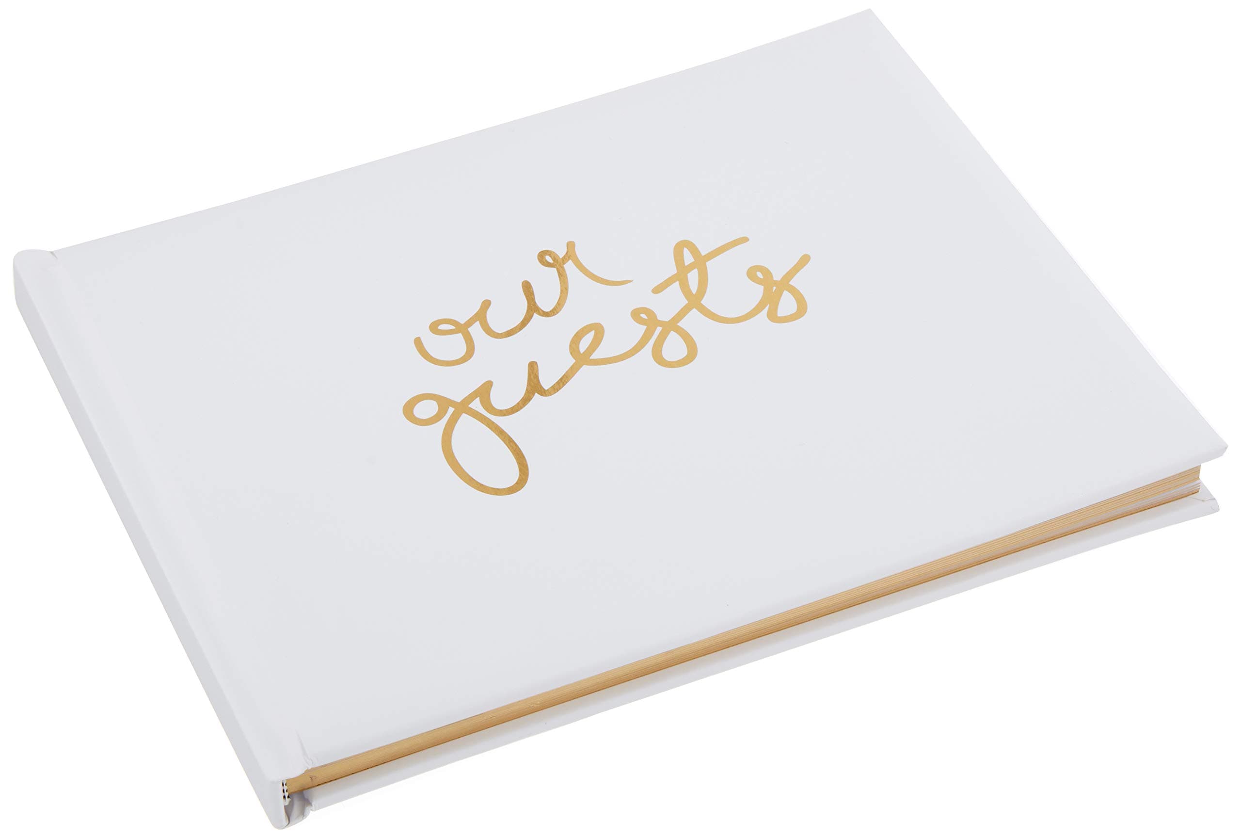 Wedding Guest Book | Perfect Bridal Registry for Signature & Messages | Best Shower Gift | Wedding Day Memory Book | Hard Cover with Gold Foil, 64 Gold Gilded Pages & Ribbon Bookmark | 7” x 9”
