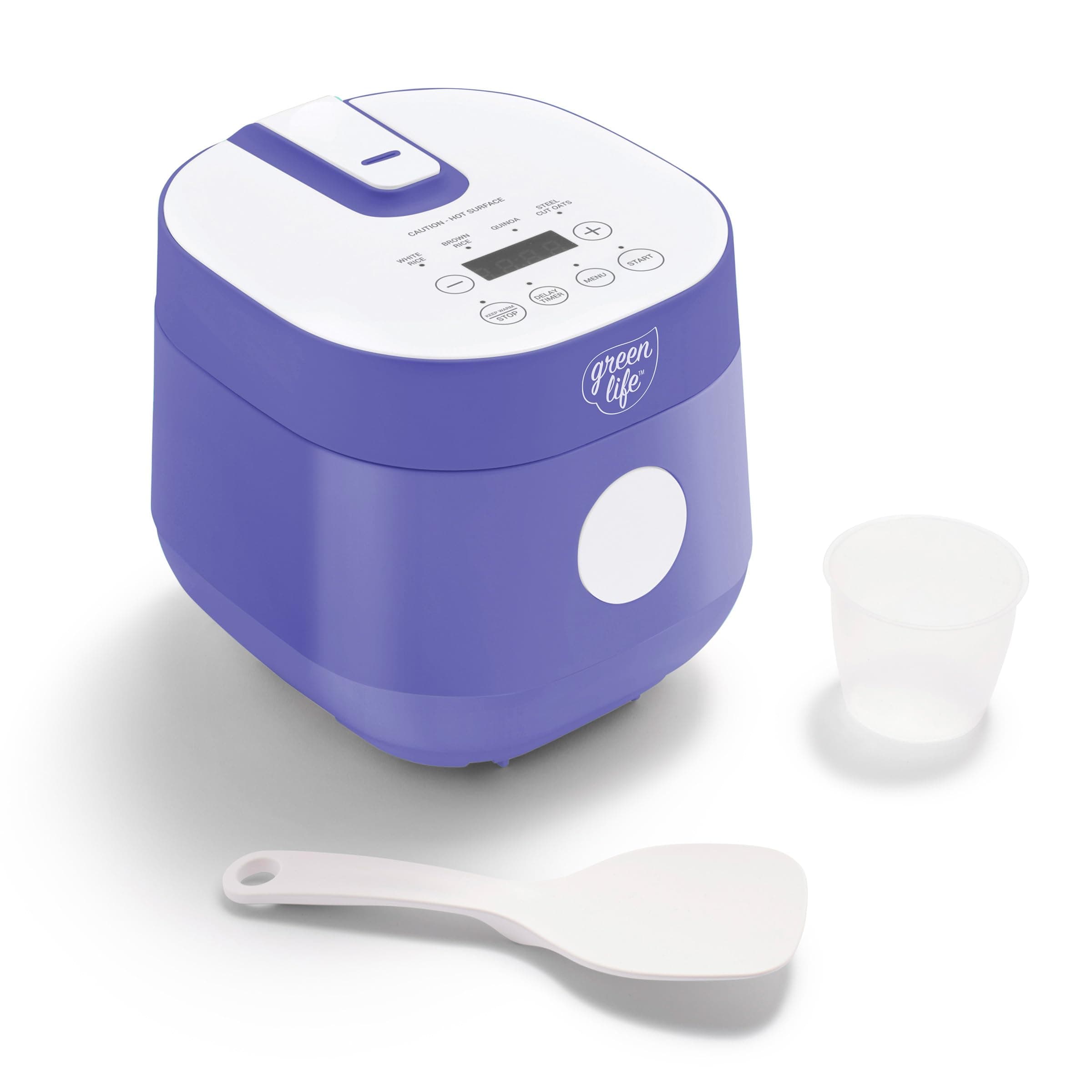 GreenLife Digital Rice Cooker, 2-Cups Uncooked/4-Cups Cooked, Removable Nonstick Ceramic PFAS-Free Pot, One-Touch Presets, Oats, Quinoa, Brown Rice, Auto Keep Warm, Fuzzy Logic Tech, 1.5 QT, Periwinkle