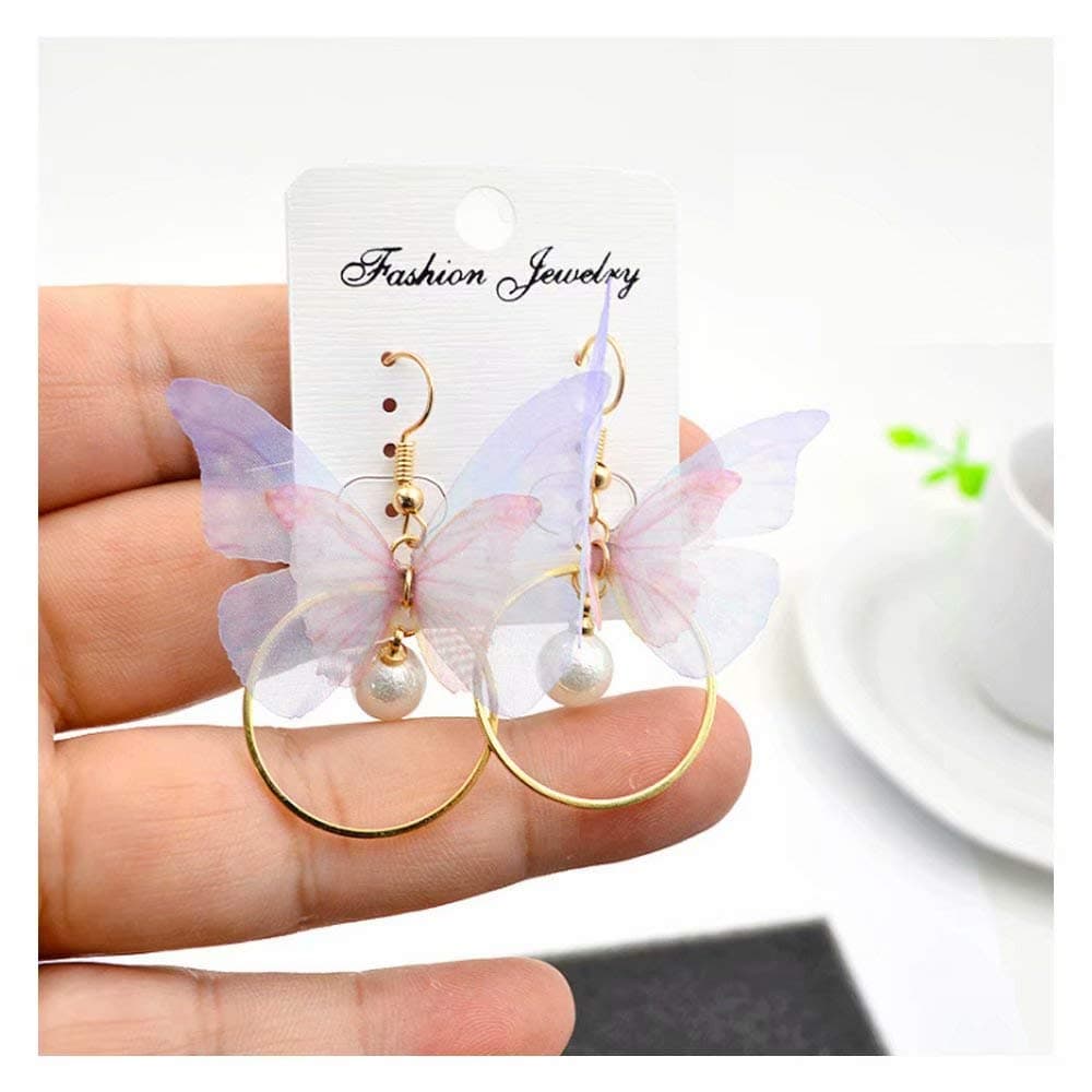 Butterfly Wing Earrings with Long Dangle, Easy Match to Butterfly Dress, White T-shirt for Daily Wearing, Vacations or as a Mom Daughter Gifts