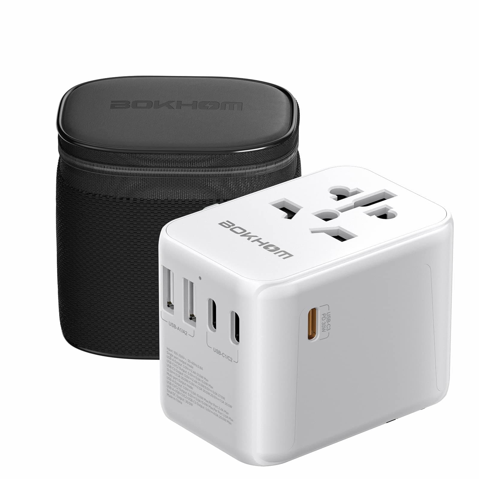 Worldwide Travel Adapter With USB-C PD 30W Fast Charging, Universal Socket, Dual 10A Fuses, Surge Protection - All-in-One International Adapter for EU UK US AU Plugs