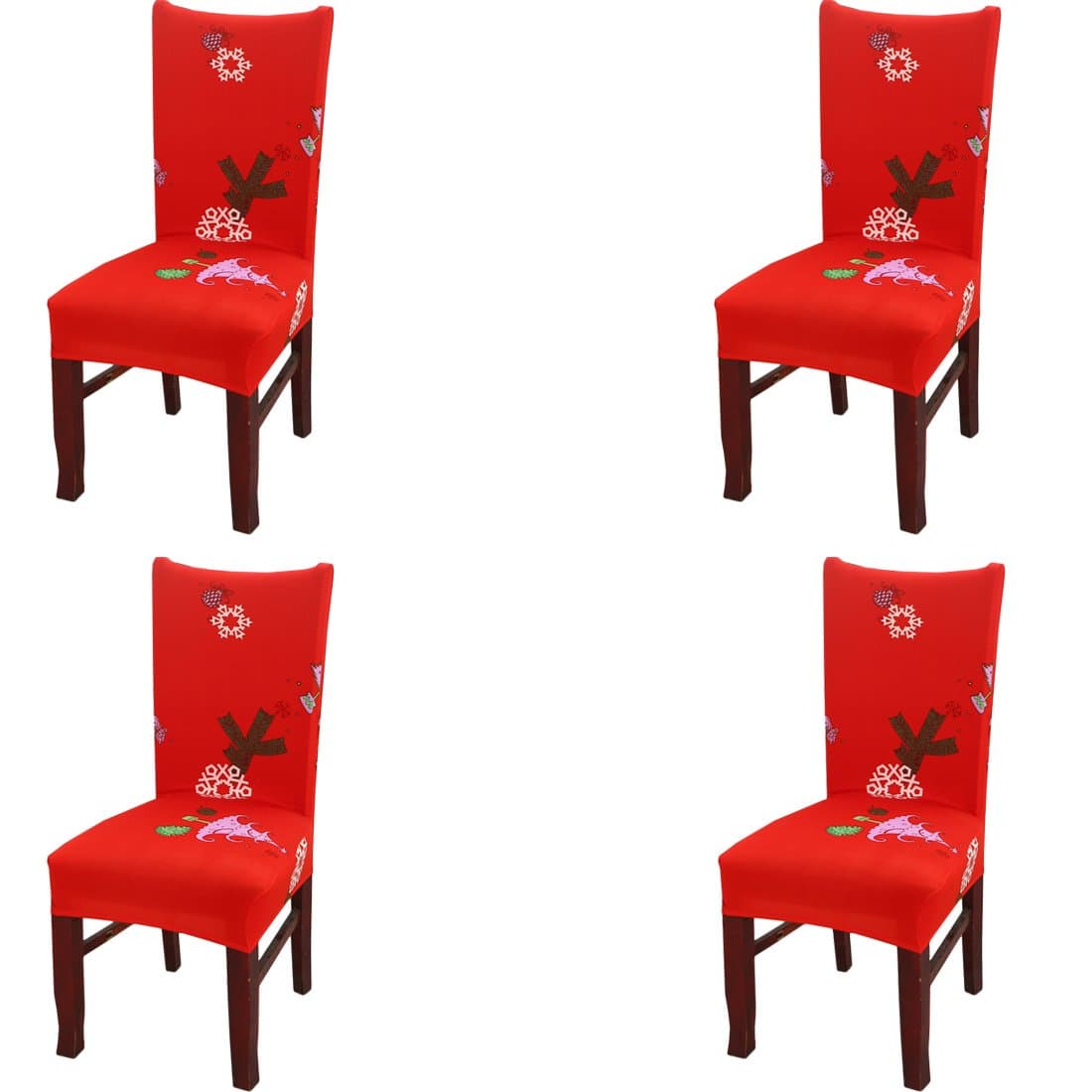 HengAi Style Dining Chair Cover Print Christmas Tree and Snow,Stretch Slipcovers,Removable and Washable (E, 4 pcs)