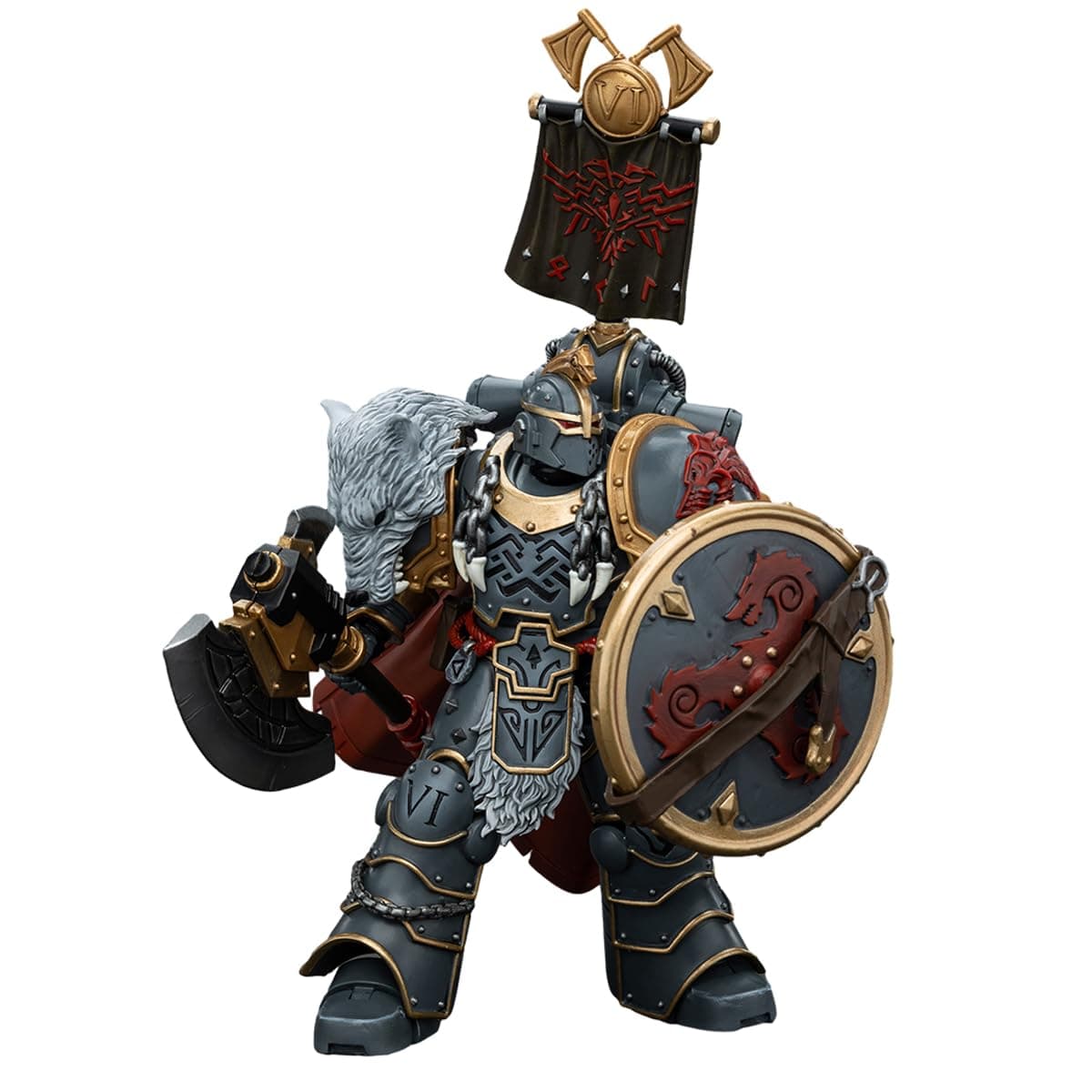 JOYTOY1/18 Warhammer 40,000 Action Figure Space WolvesLegion Praetor with Power Axe and Combat Shield Collection Model Birthday Gift