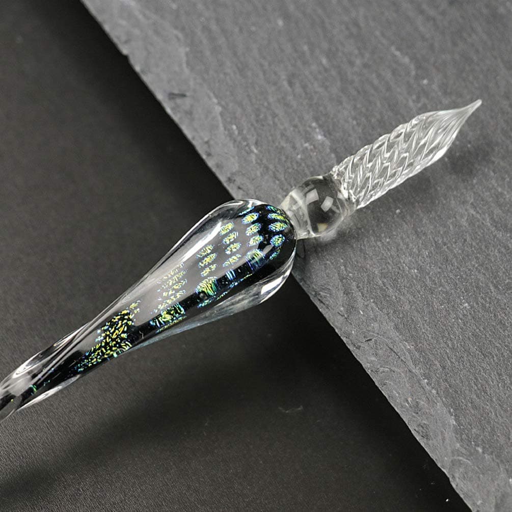 YOLAKIS Glass Dip Pen, Handmade Glass Signature Pen Artist Ink Pen Vintage Dip Ink Pen Crystal Writing Gift Pen (Black)