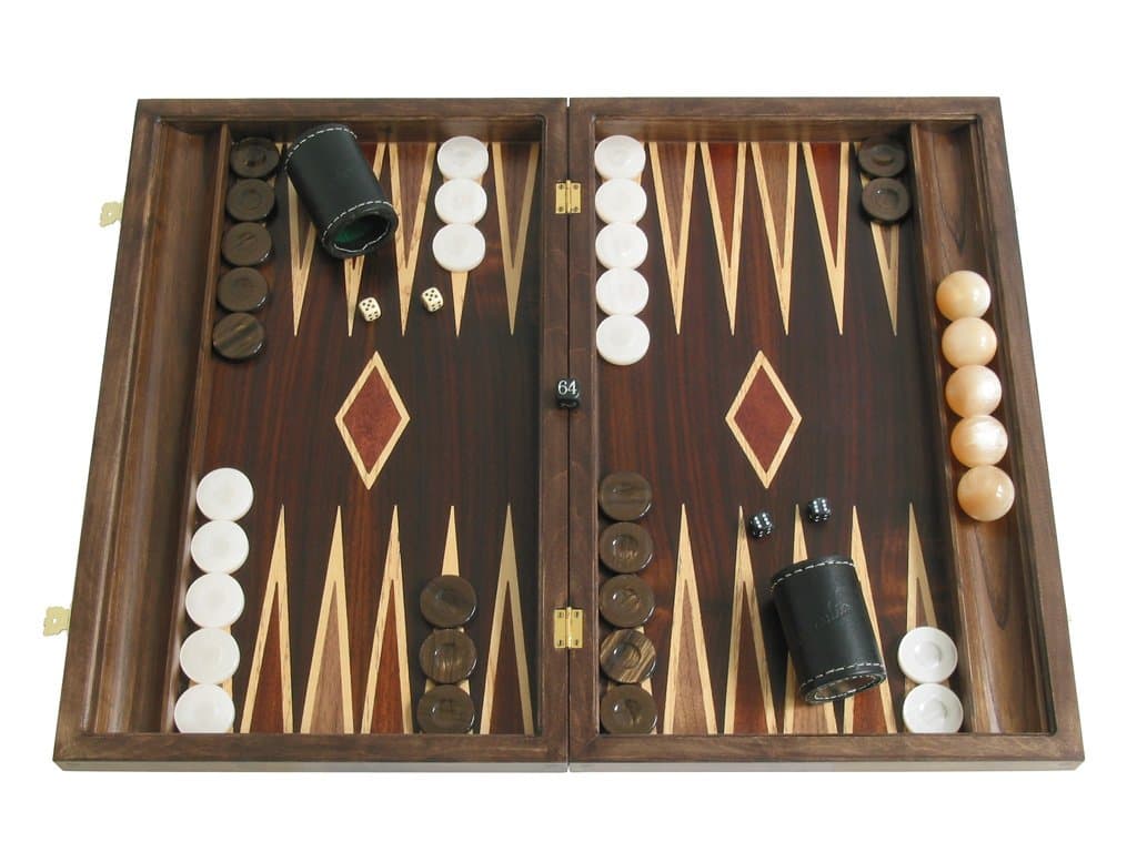 19" Kelempeki - Leather Backgammon Set with Racks (Leather - Wood Case)