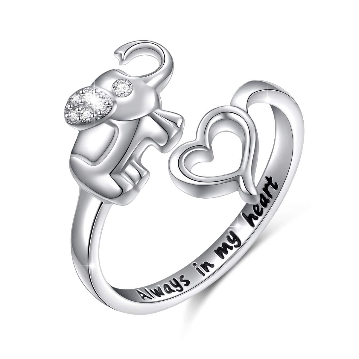 925 Sterling Silver Adjustable Animal Rings for Women Lucky Elephant Cute Pig Ring Cat Paw Love Heart Wrap Open Ring Birthday Gifts