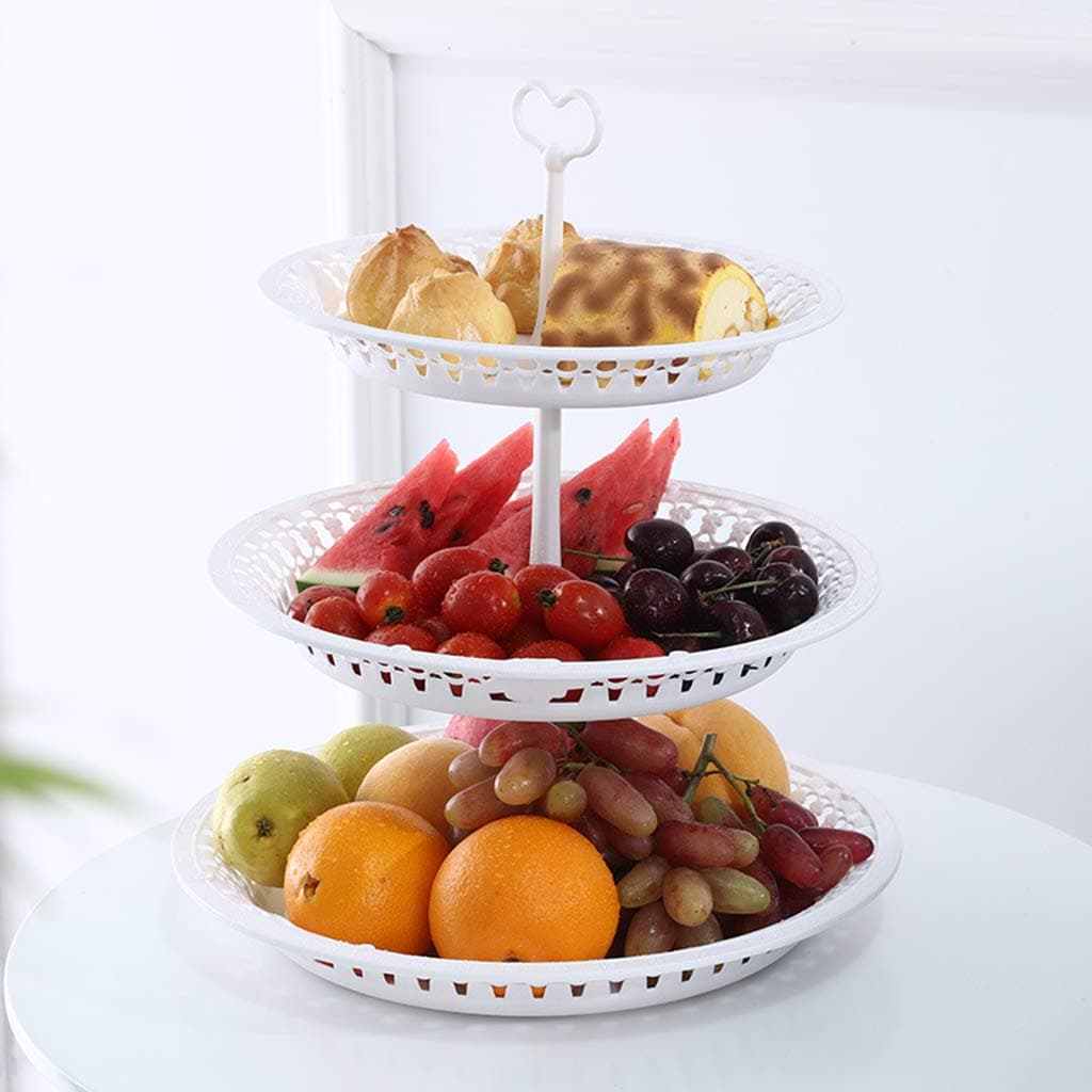 Yanhonin Fruit Plates - Decorative Fruit Basket - 2/3/4 Tier - White, white, 3 étages