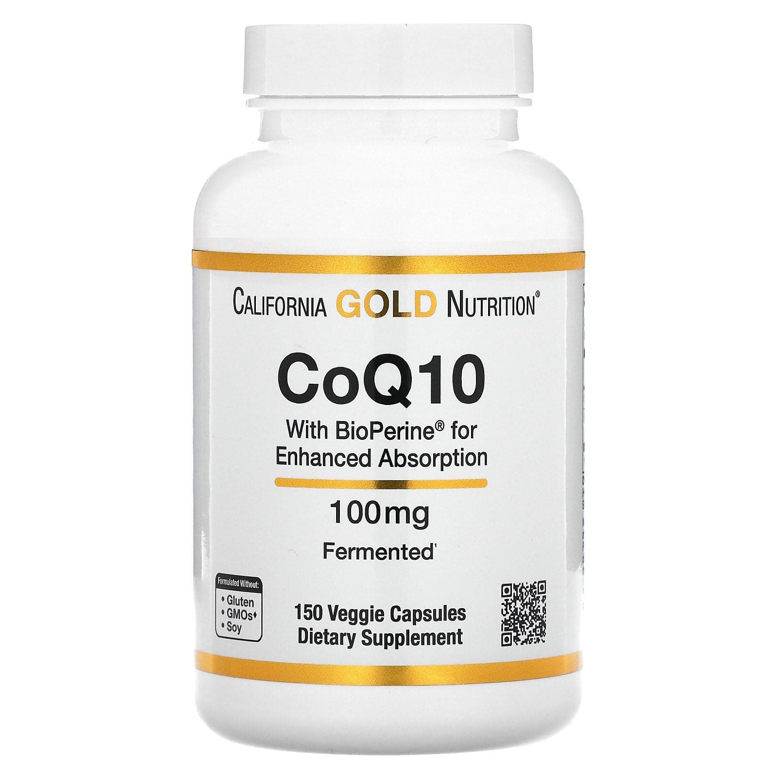 CoQ10, Ubiquinone USP with Bioperine® Black Pepper Extract, Enhanced Bioavailability, 100 mg, 150 Veggie Capsules, California Gold Nutrition