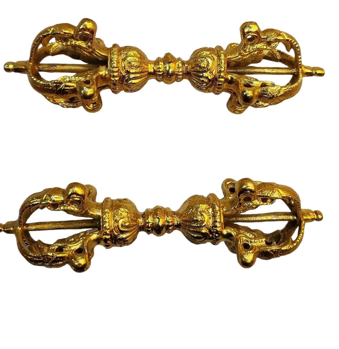 Shubh Sanket Vastu Brass Bell Metal Vajra (Dorje or Thunderbolt): Buddhist Tibetan Prayer Meditation Device, 4.4 inches Set of 2