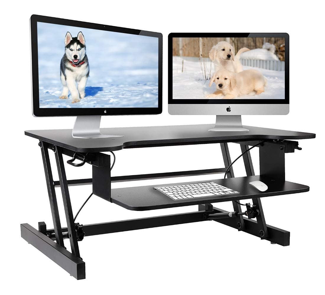 Height Adjustable Standing Desk & Stand Up Desk - Sit Stand Desks Improve Productivity & Health with Standing Workstation - Best Standup Desk Riser & Work Desk for Laptops - Stops Back Pain (Black)