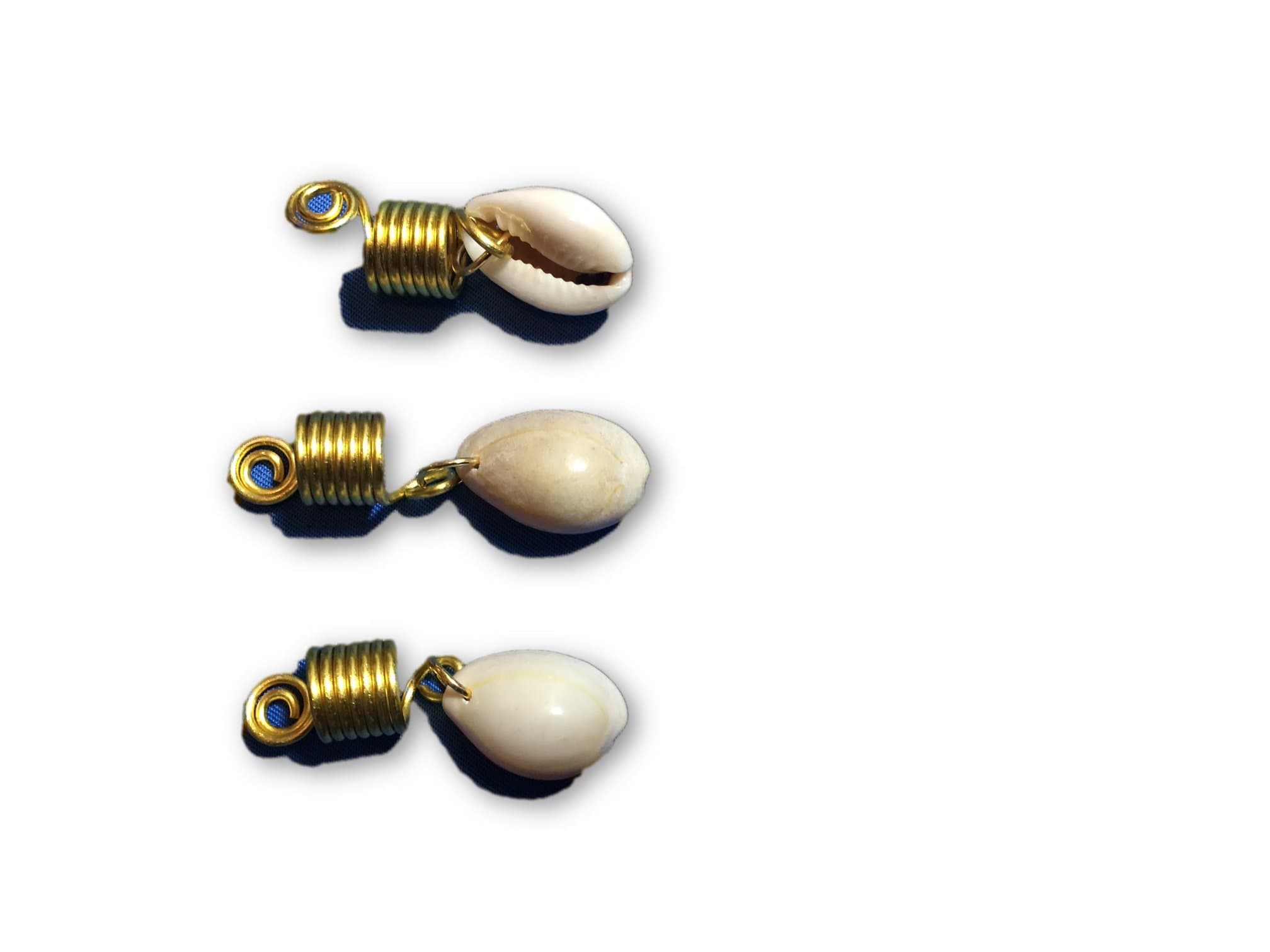 Hello Africa 3 Pieces Cowrie Cowry Shells Wire Wrapped Loc Lock Dreadlock Jewelry Hair Bead Hair Accessories Hair Ring Clip for Braids, Wigs locs and Natural Hair