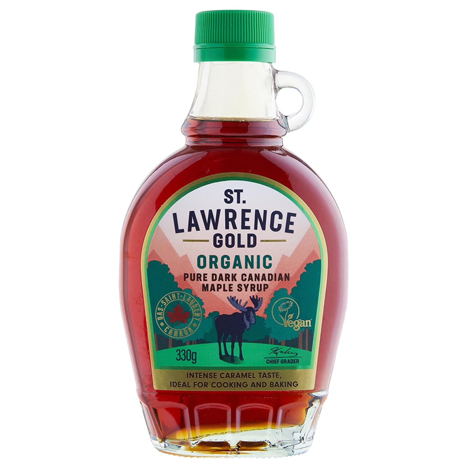 St Lawrence Gold Organic Maple Syrup 250ml - 330g Grade A, 100% Pure Canadian Dark Maple Syrup for Pancakes, Waffles, Cooking and Baking - Robust, Caramel Taste - Gluten Free, Vegan