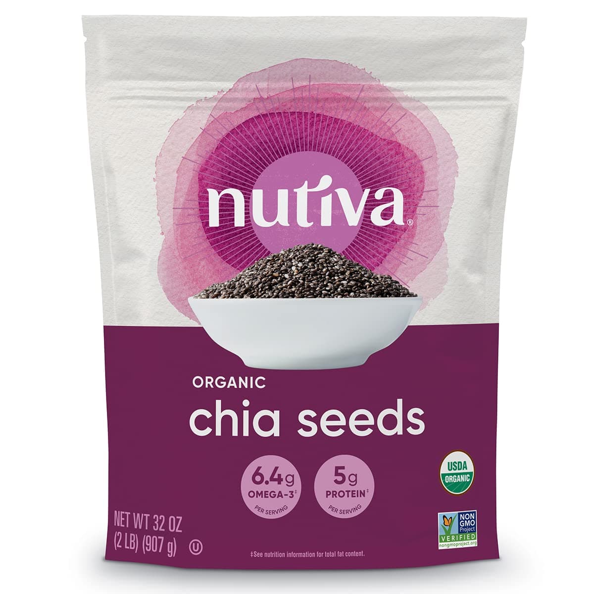 USDA Organic Premium Nutrient-Dense Raw Black Chia Seeds with 3g Protein & 5g Fiber for Salads, Yogurt & Smoothies, Non-GMO, Vegan, Gluten-Free, Keto & Paleo, 32 Ounce