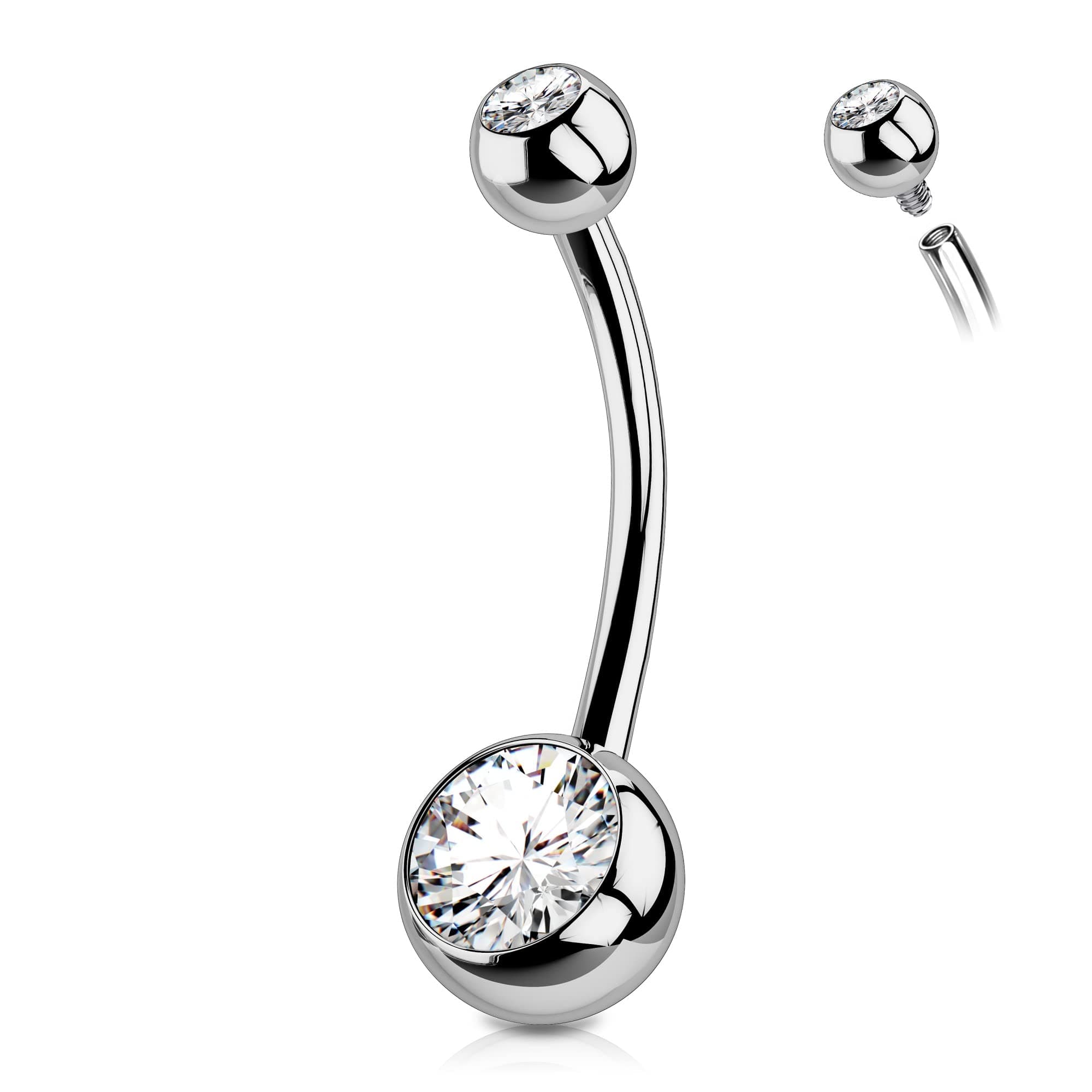 Titanium Belly Button Rings, Female Thread, 14mm Long, Belly Button Ring, Round CZ Navel Rings for Men and Women, Titanium, Cubic Zirconia, Titanium, Cubic Zirconia
