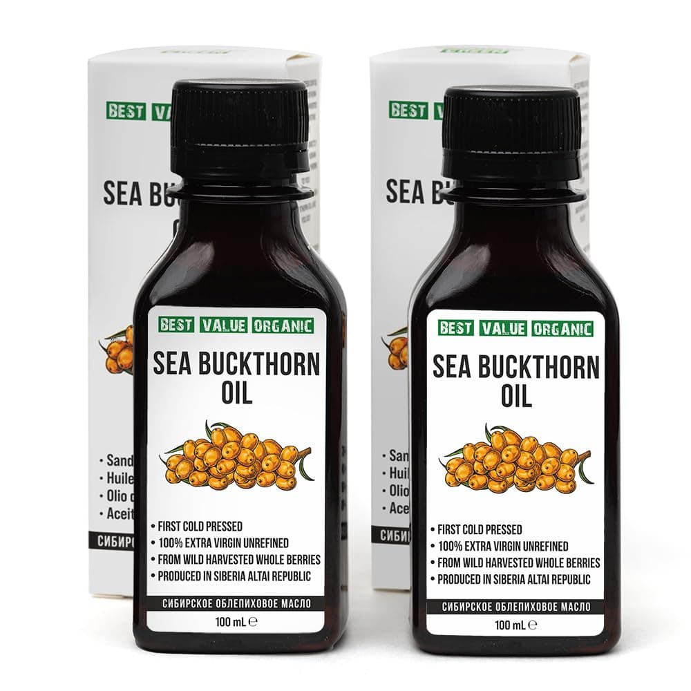 2 Pack - Siberian Sea Buckthorn Seed Oil | 100% Natural Extra Virgin Cold Pressed 2x100 ml / 6.8 fl oz (2 bottles) | Unrefined Raw No-GMO Vegan | Premium Food Grade | Cooking, Salads or Skin Care