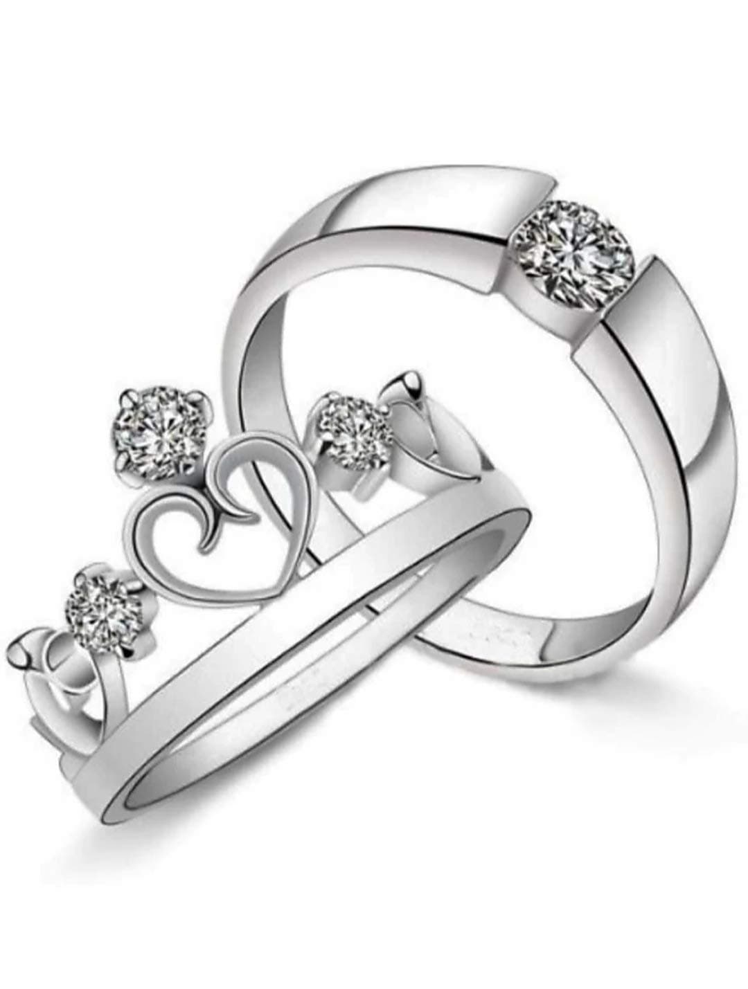 VIKASGIFTGALLERY Silver Plated Metal and Cubic Zirconia Ring Set for Men & Women