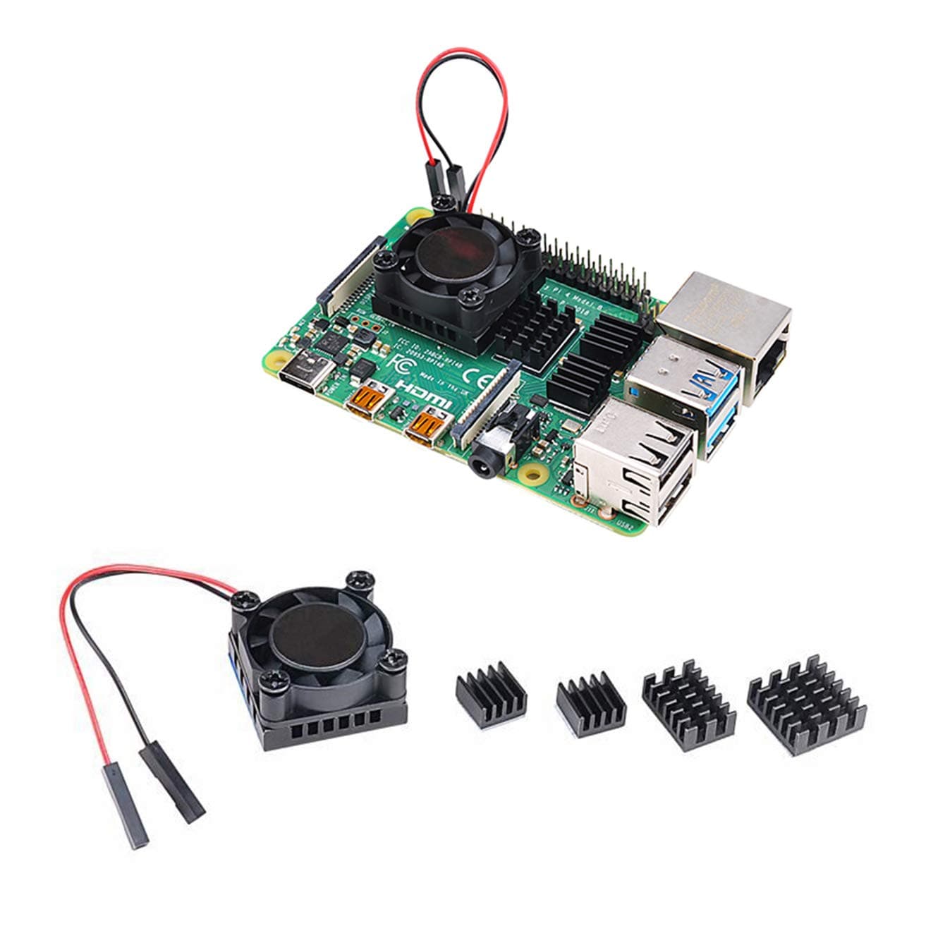 Raspberry Pi 4 Model B Heat Sink Single Cooling Fan RAM Heatsink Set