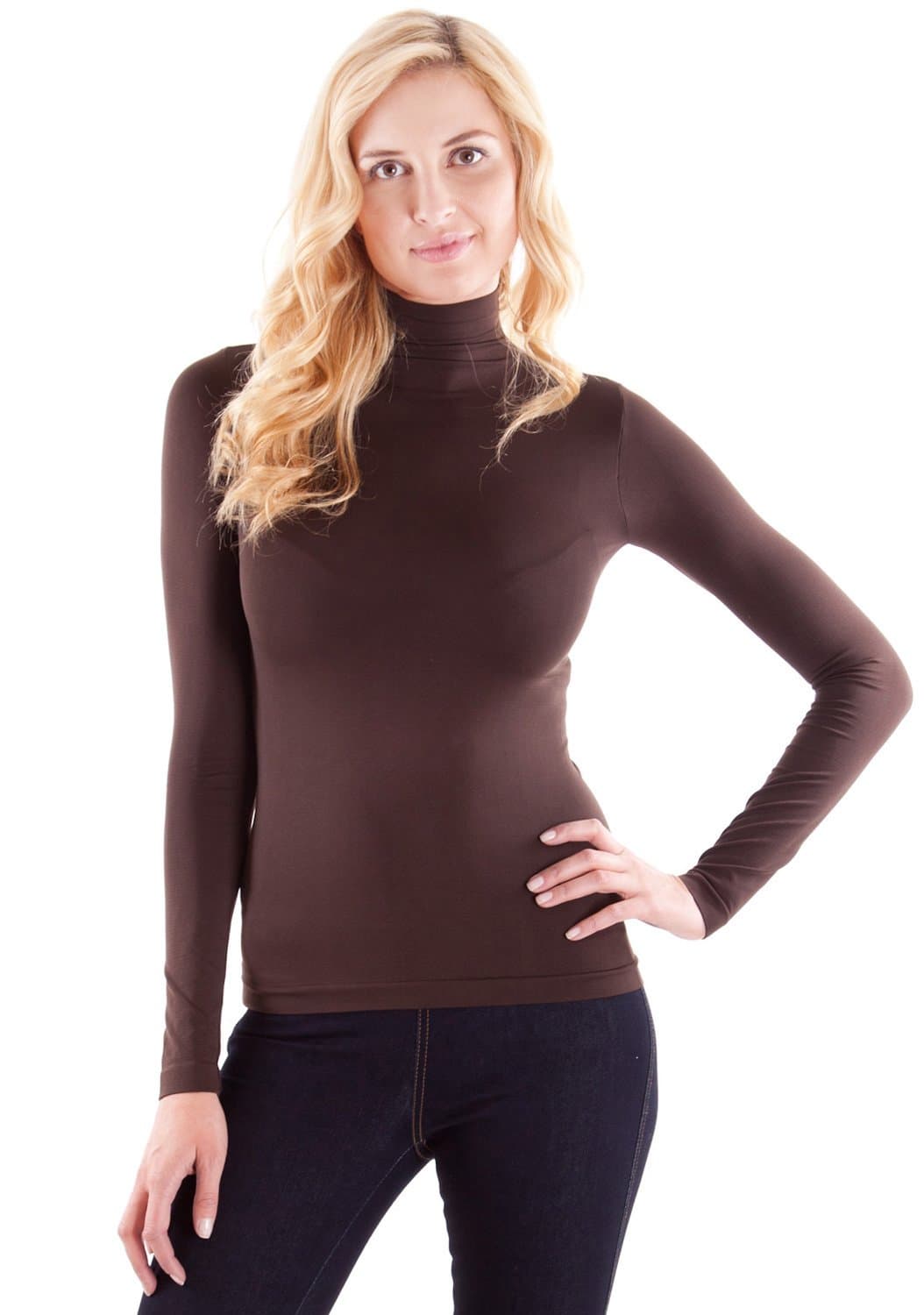 Clothes Effect Brown Ladies Long Sleeve Turtleneck Shirt