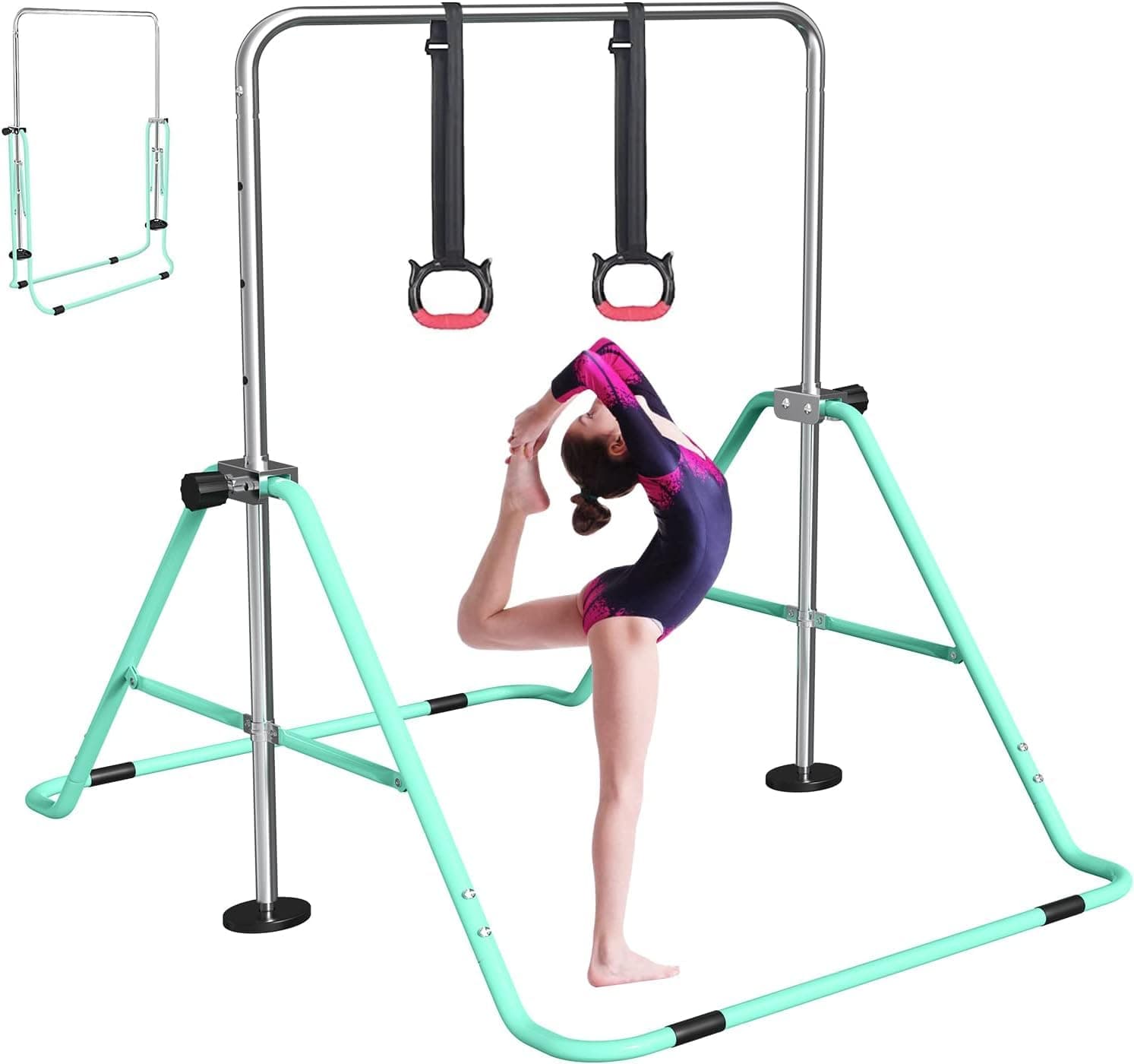 FBSPORT Gymnastics Bar for Kids with Rings,Adjustable Height Gymnastic Horizontal Bars,Junior Training Bar Children Folding Training Monkey Bars for Home Using