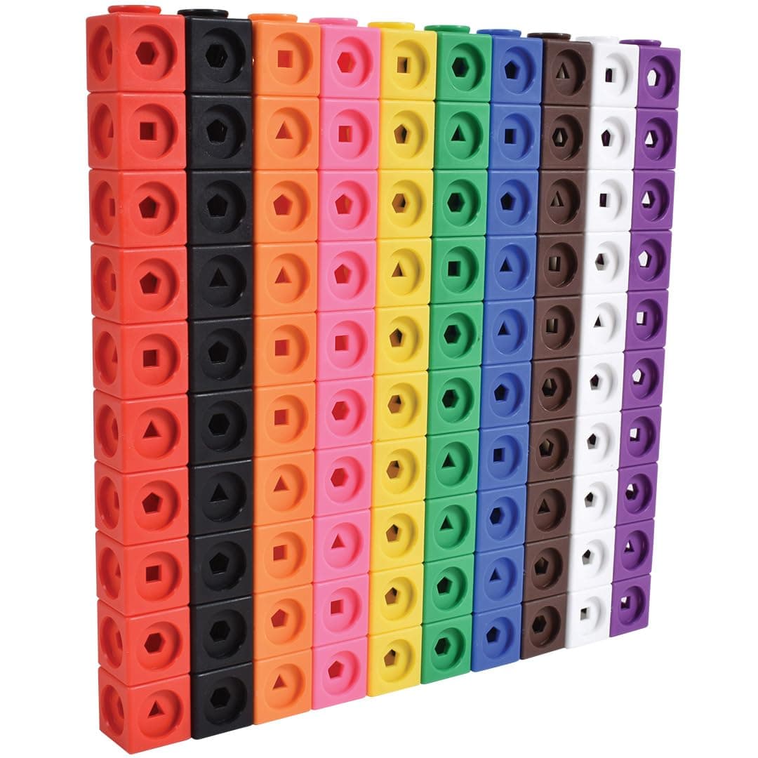 Math Cubes | Set of 100 Counting Blocks with 5 Shapes | Math Manipulatives for Preschoolers | Shape and Color Sorting Toys | 10 Colors