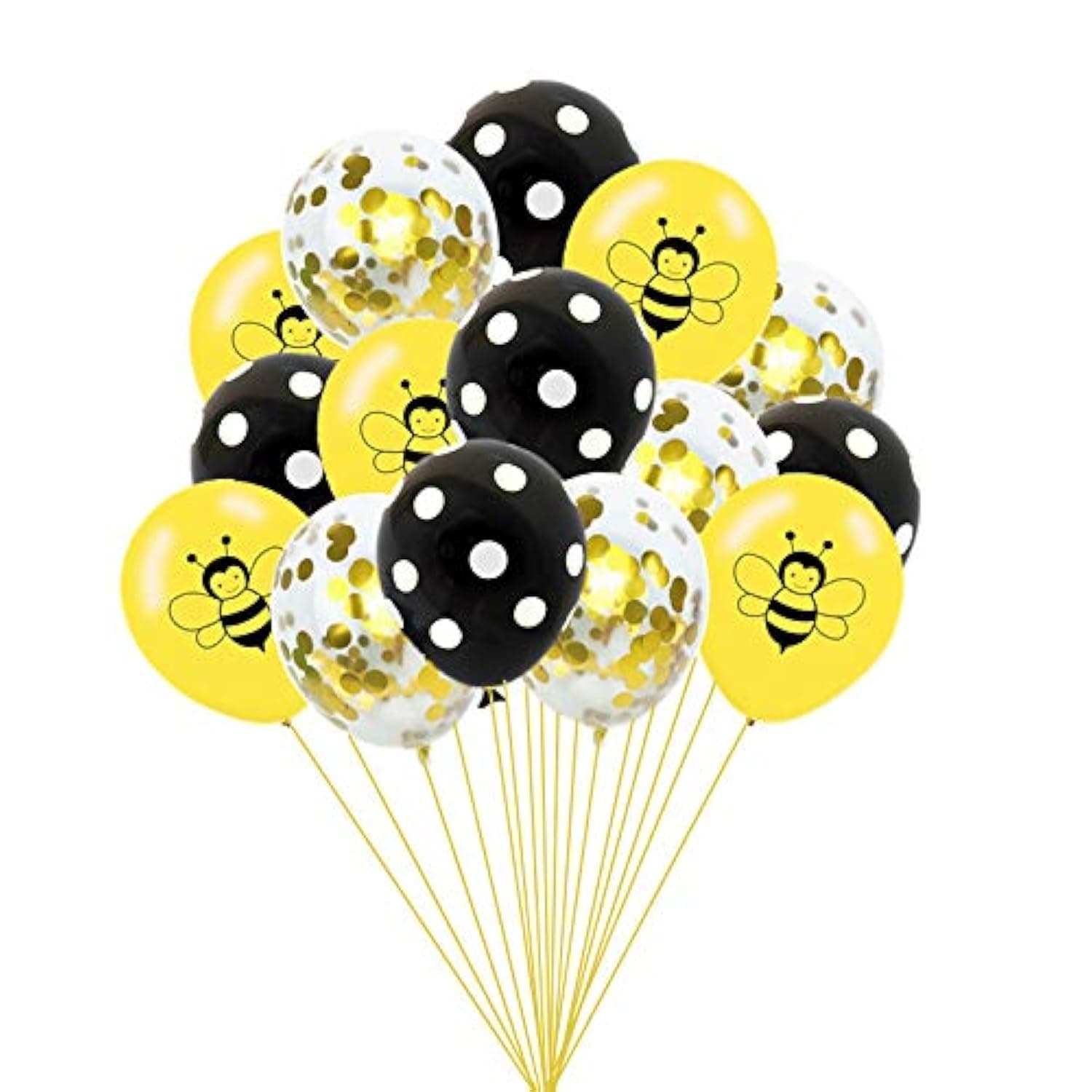 Happy Bee Day Balloons, 15 Pcs Latex Balloons Bumblebee Dots Confetti Balloons for Baby Shower Birthday Party Decorations