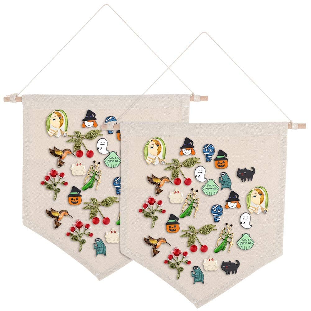 Tagaremuser 2 Pieces Enamel Pin Wall Display Banners Blank Canvas Banner for Display Pins, Buttons and Lapel Collections(Beige)