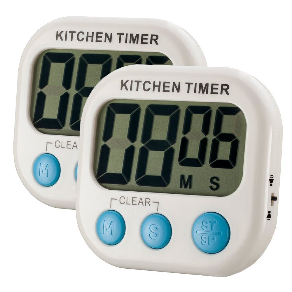 Abyln 2 Pack Digital Kitchen Timer Large LCD Display, Volume Adjustable, Back Strengthen Magnetic, White with Blue Button