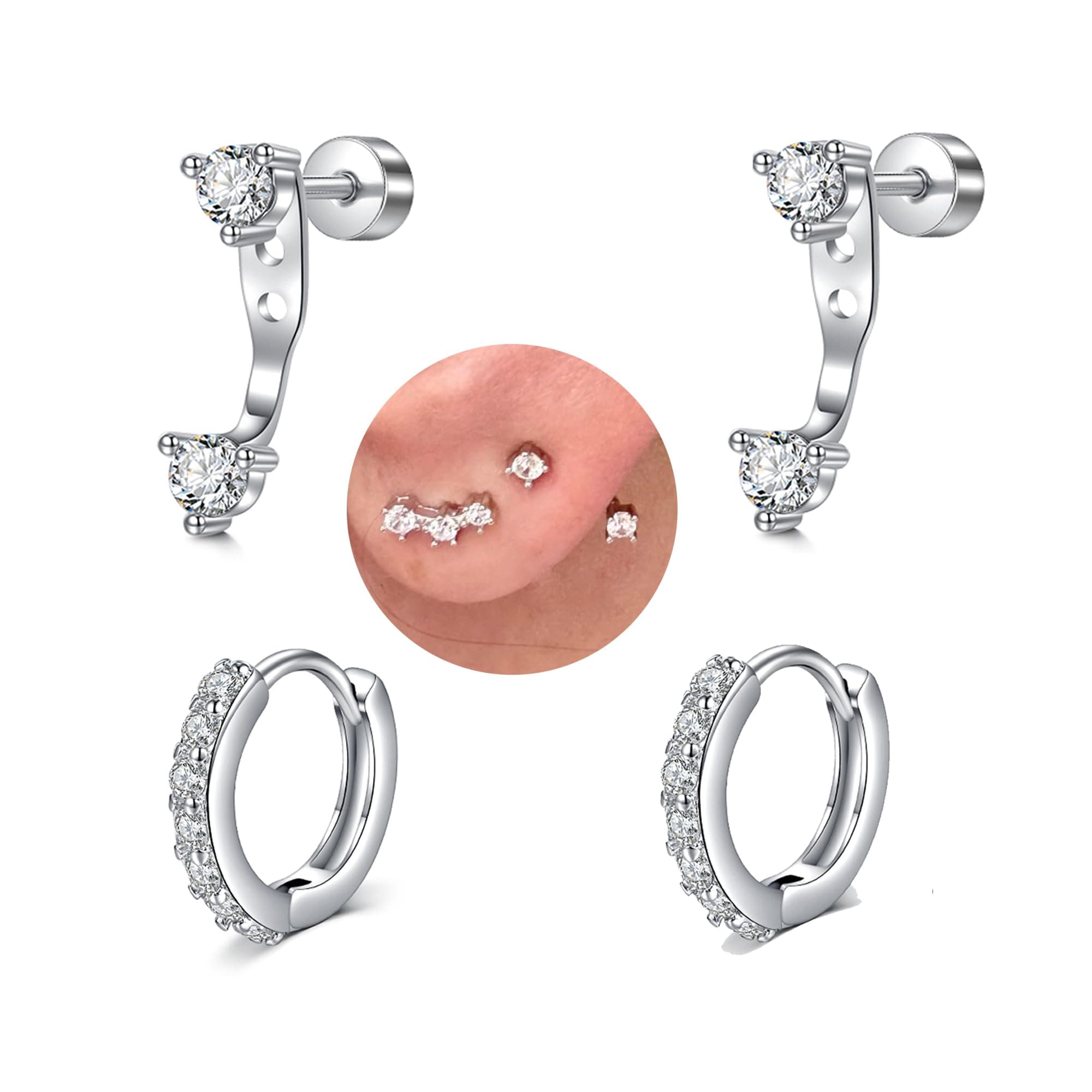 MODRSA Silver Gold Cartilage Earring for Women Hypoallergenic Flat Back Earrings Threadless Helix Earring Tragus Studs 6mm Cartilage Jewelry Flatback Surgical Steel Butterfly Heart Earrings for Women