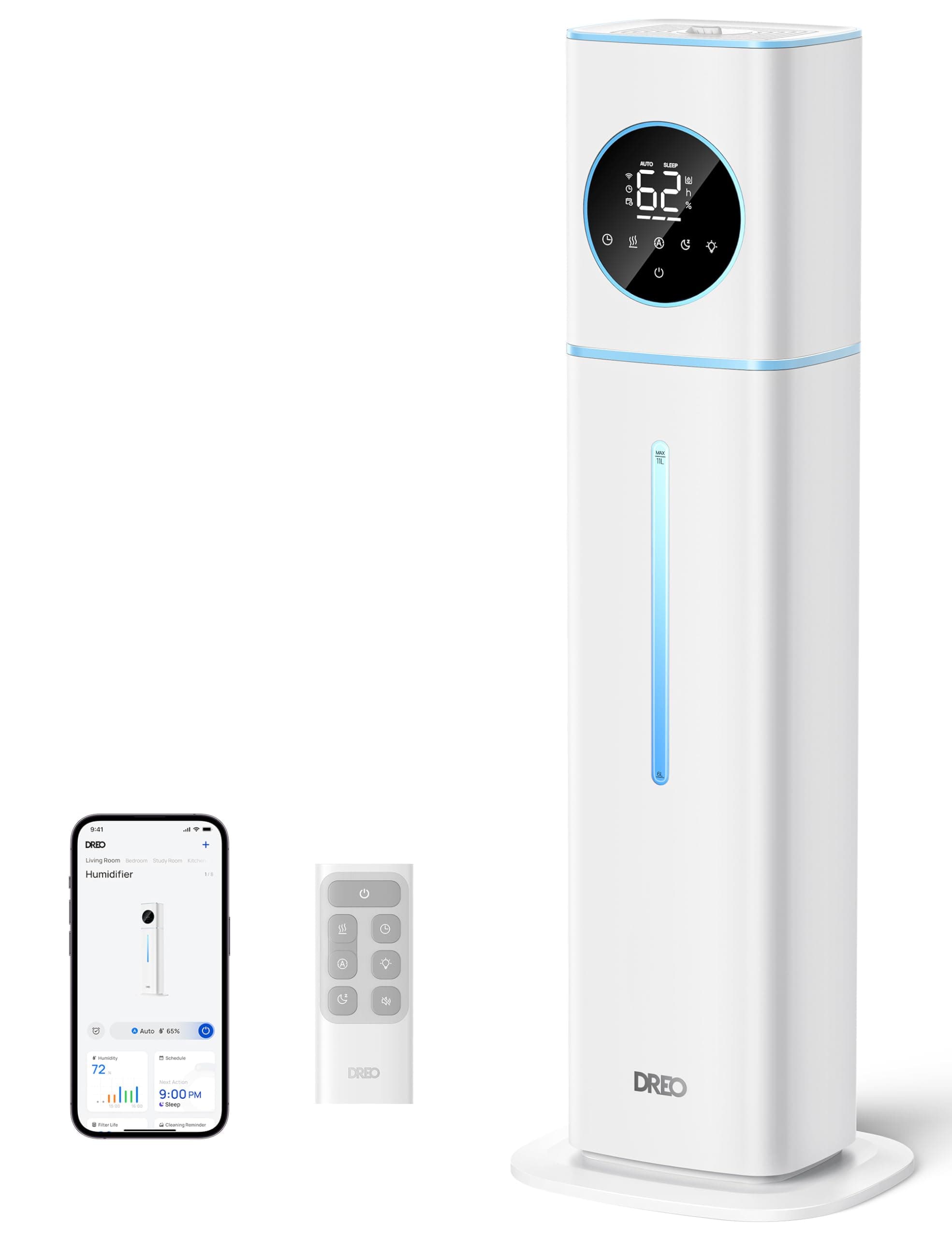 HM735S 11L Smart Humidifier Large Room 700 ft², 100H Cool Mist Air Humidifiers for Bedroom, Top-Fill, Clean Tank Technology, 26dB, Auto Mode, Aroma Box, RGB, Remote & APP Control, Baby, Blue