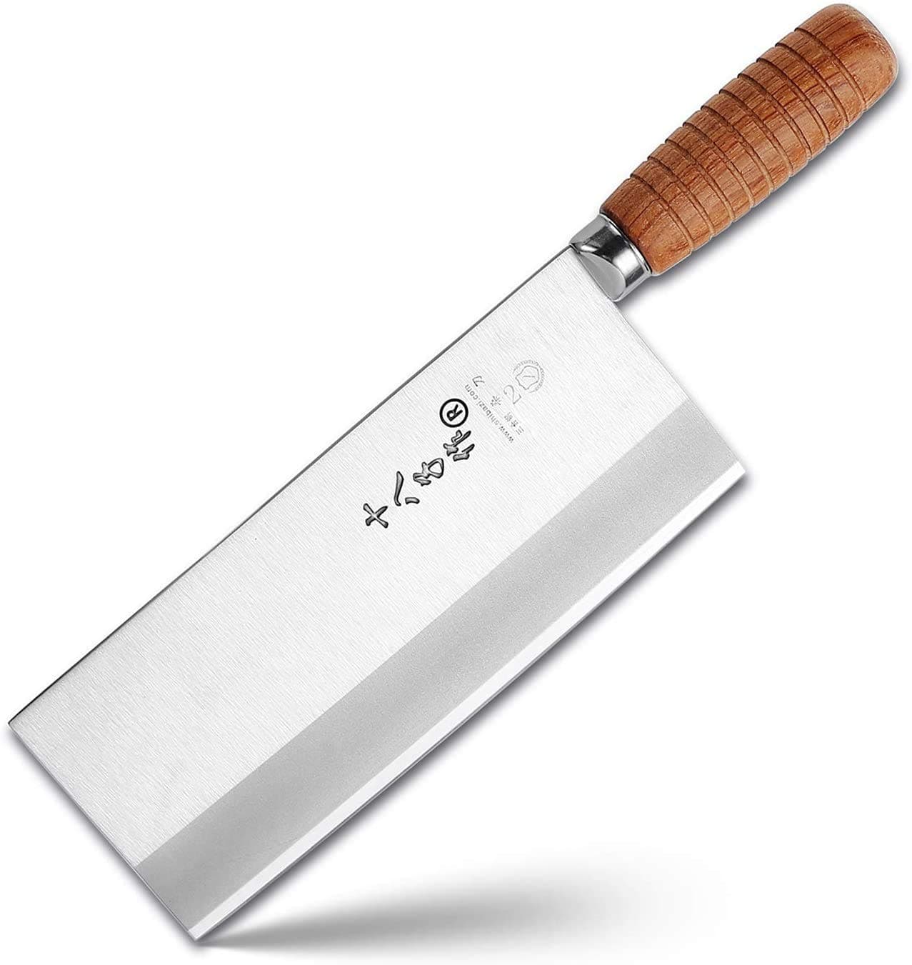 SHI BA ZI ZUO 8-inch Kitchen Knife Professional Chef Knife Stainless Steel Vegetable Knife Safe Non-stick Coating Blade with Anti-slip Wooden Handle