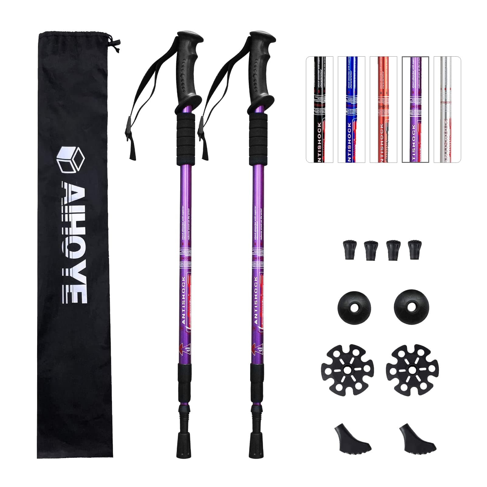 Aihoye Hiking Trekking Poles, 2 Pack Collapsible, Lightweight, Anti Shock, Walking Sticks, Adjustable Hiking Pole for Men and Women