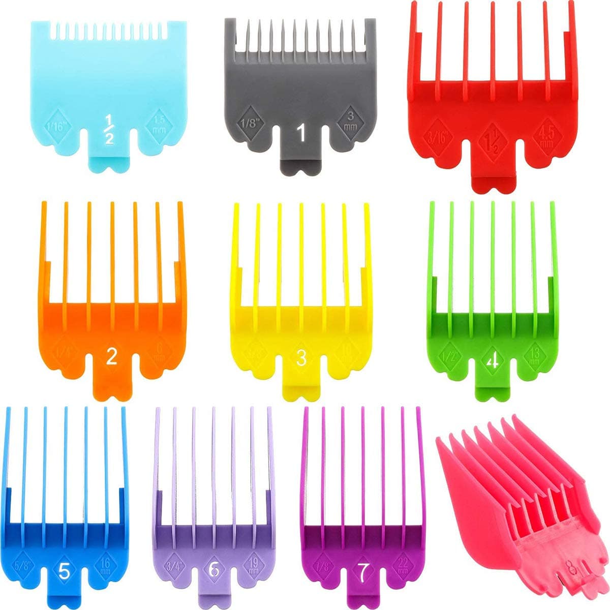 HiDear Colorful Hair Clipper Limit Comb Guide Attachment Cutting Guide Comb Replacement with Cleaning Brush and Hairdressing Styling Comb Compatible with Wahl Clippers and Trimmer Comb
