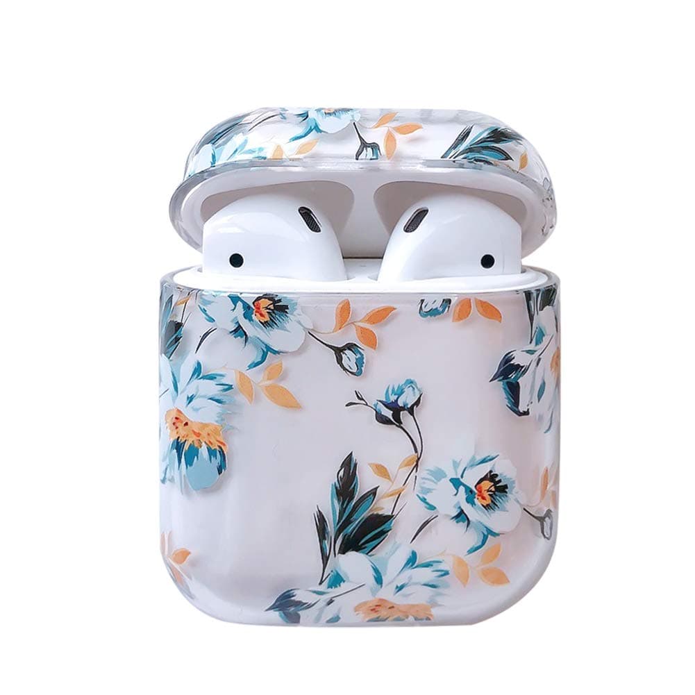Ownest Compatible with AirPods Case with Girls Cute Clear Smooth PC Shockproof No Dust Cover Case for Airpods 2 &1 ,Cute for Airpods-(Blue Flowers-3)