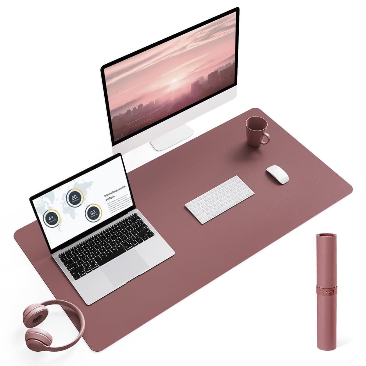 YSAGi Non-Slip Desk Pad, Waterproof PVC Leather Desk Table Protector, Ultra Thin Large Mouse Pad, Easy Clean Laptop Desk Writing Mat for Office Work/Home/Decor (90 x 43 cm, Dark Pink)
