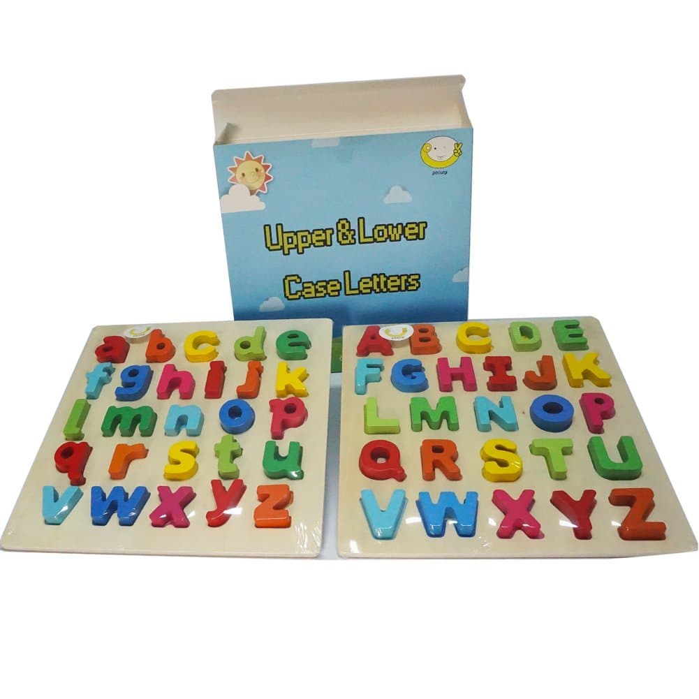 Ponny 2pcs Board Games Chunky Preschool Jigsaw Puzzle Uppercase & Lowercase Alphabet Puzzle Wooden Letters ABC Learning Toys for Kids