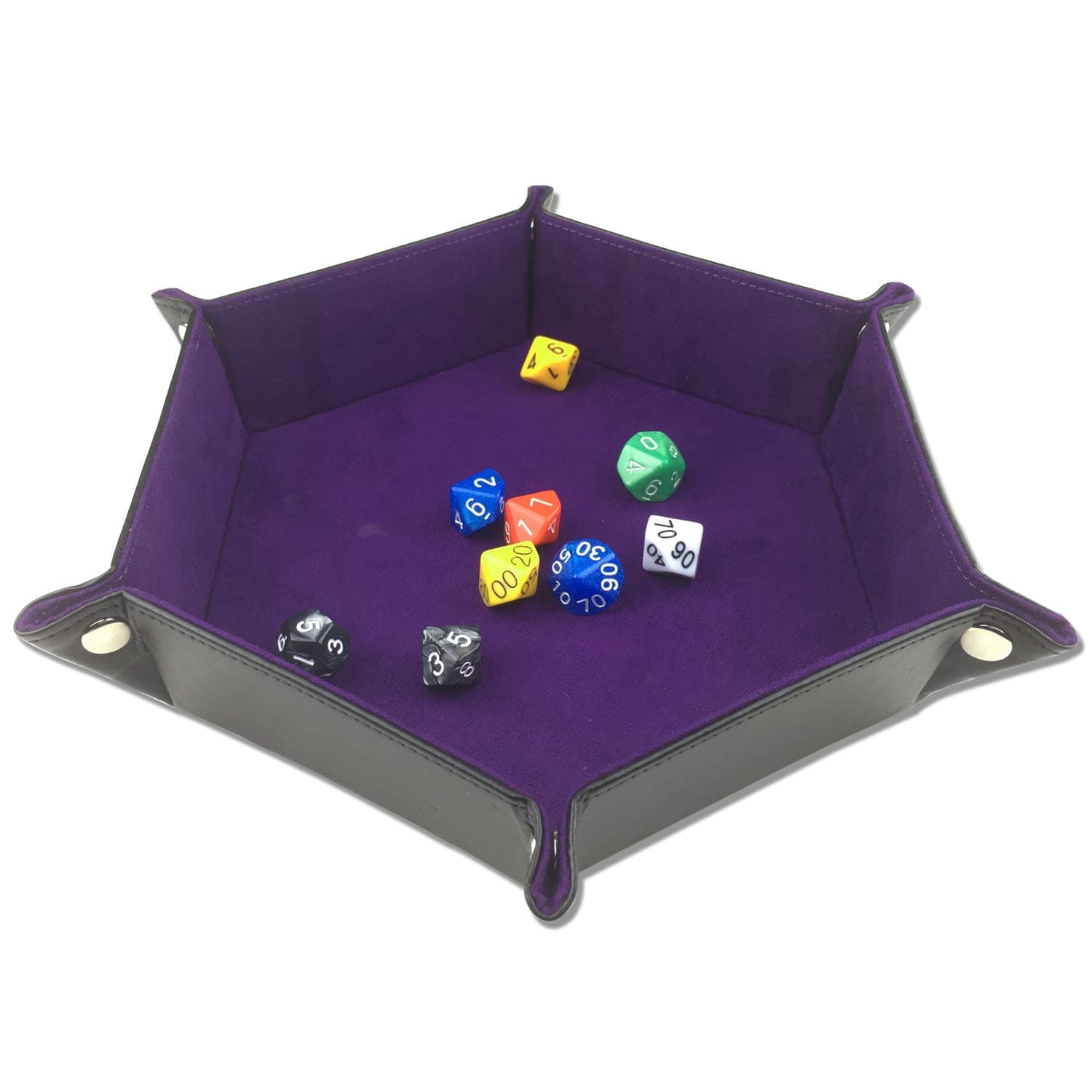 ELYTP Folding Hexagon Dice PU Leather Tray/Purple Velvet Valet Tray for Dungeons and Dragons Accessories RPG DND Dice Gaming Other Table Games and Storage(Purple)