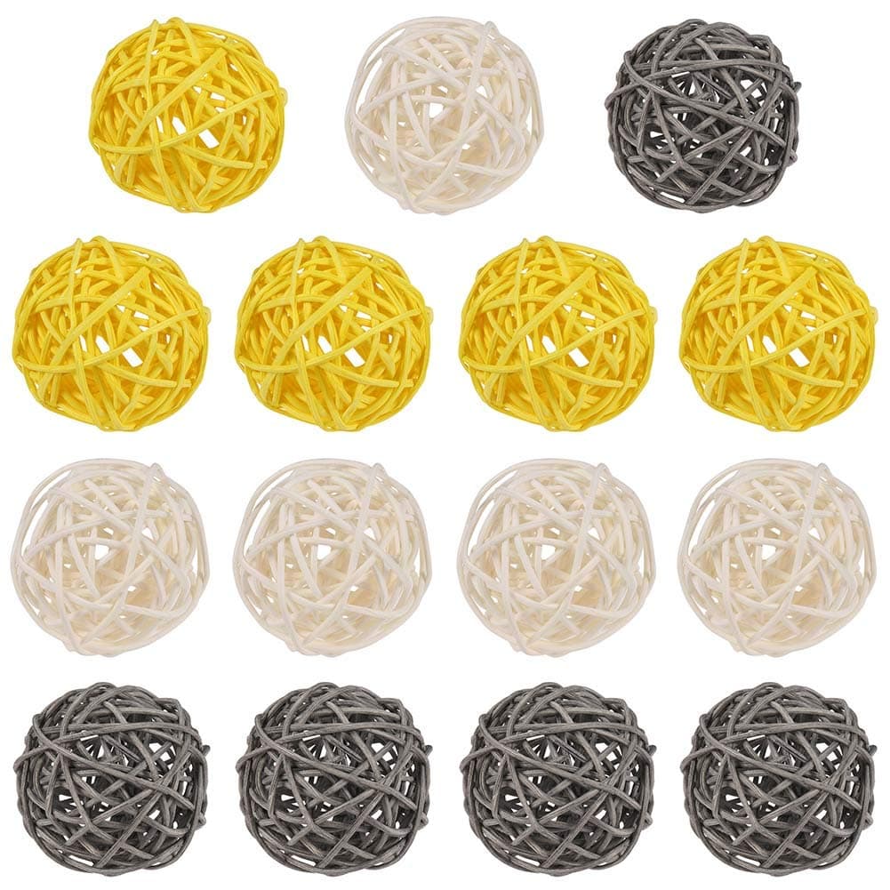 FANTESI 15 Pcs Wicker Rattan Balls, Multi Color Vase Filler Twig Ball Spheres for Wedding Christmas Party Hanging Decoration(Yellow)