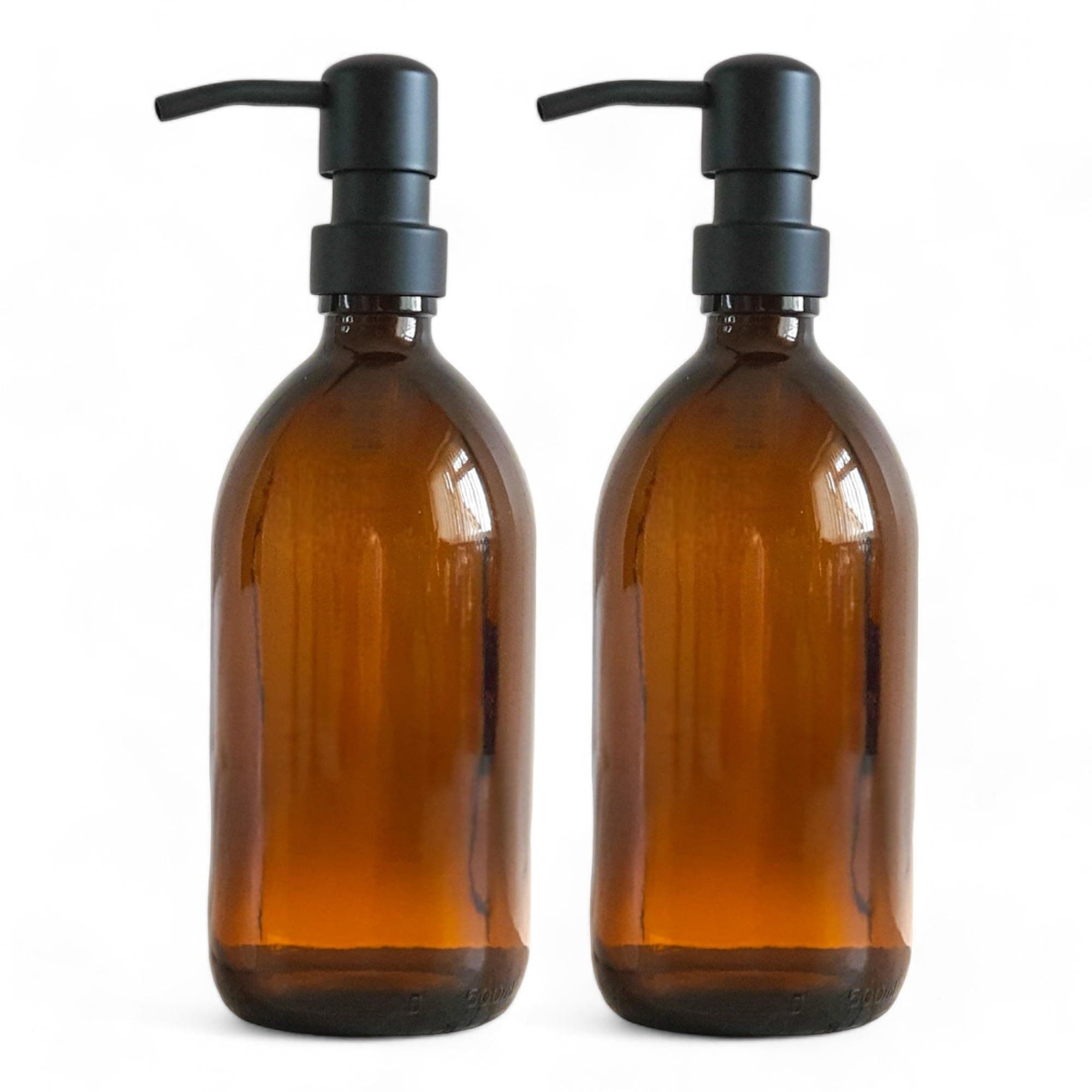 500ml Amber Glass Soap Dispenser with Matt Black Coated Steel Pump