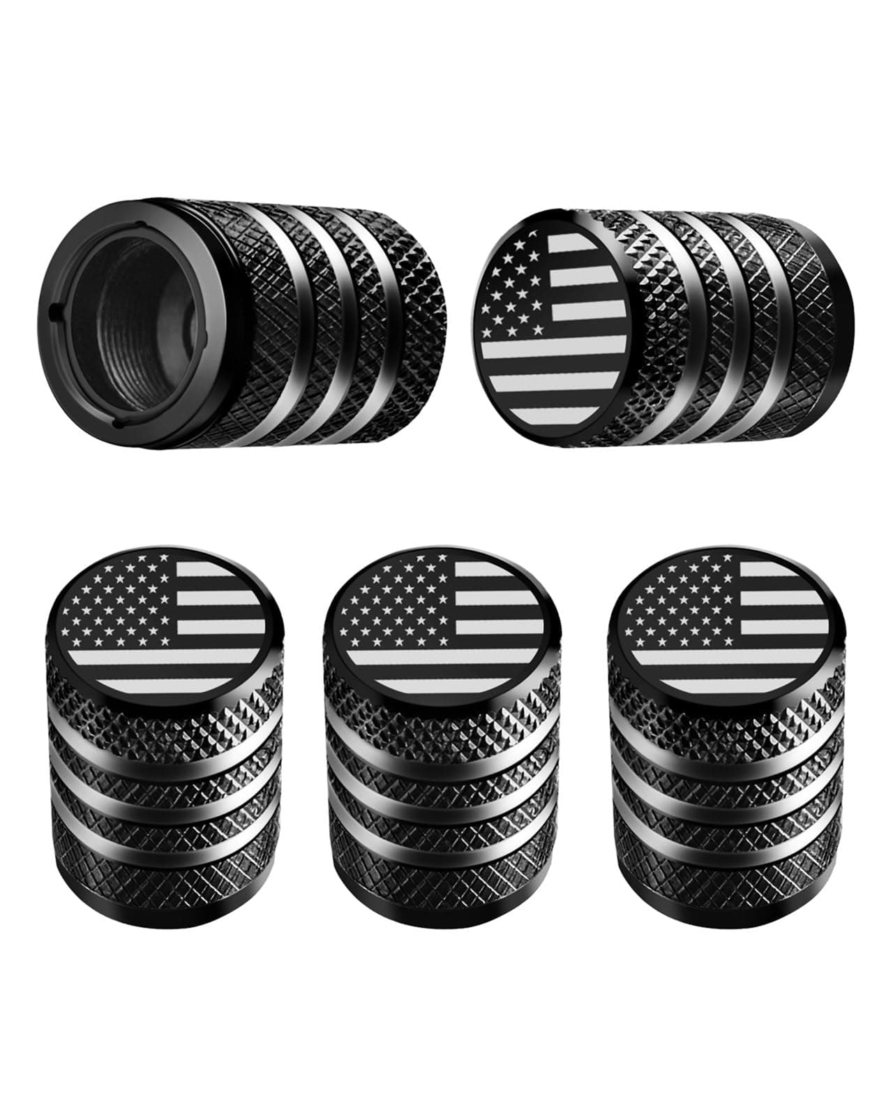 Tire Valve Stem Cap Cover - 5 Pack Corrosion Protection Leak-Proof Tire Air Caps American Flag Emblem Universal for Car Truck Motorcycle Bike Black