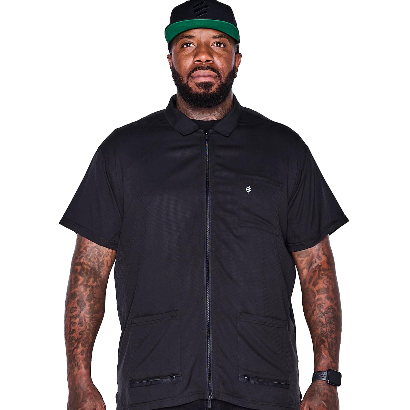 Barber Strong Barber Jacket Jacket, Men's Black, Hair Repellent, Lightweight and Breathable Vented Side Panels, Features Easy Hair Removal and 2-Way Zipper Closure, L