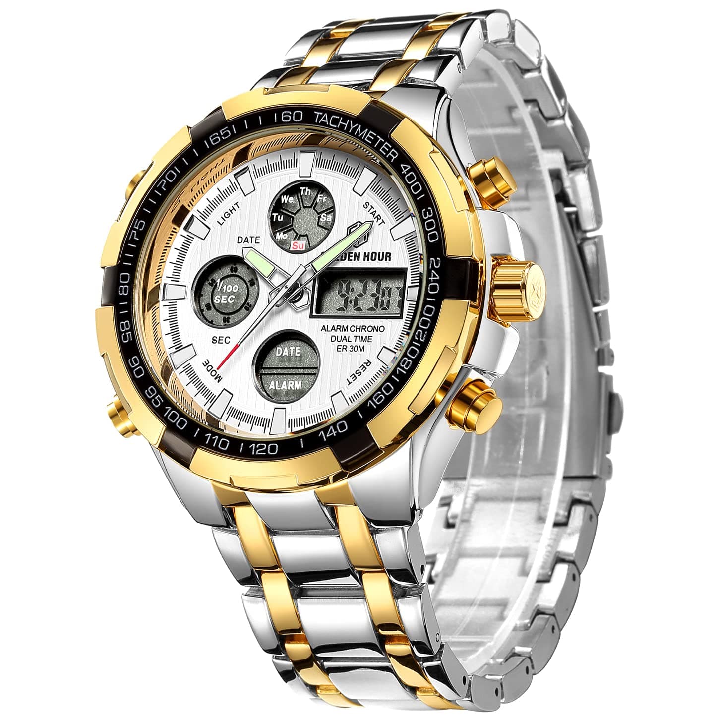 Luxury Stainless Steel Analog Digital Watches for Men Male Outdoor Sport Waterproof Big Heavy Wristwatch