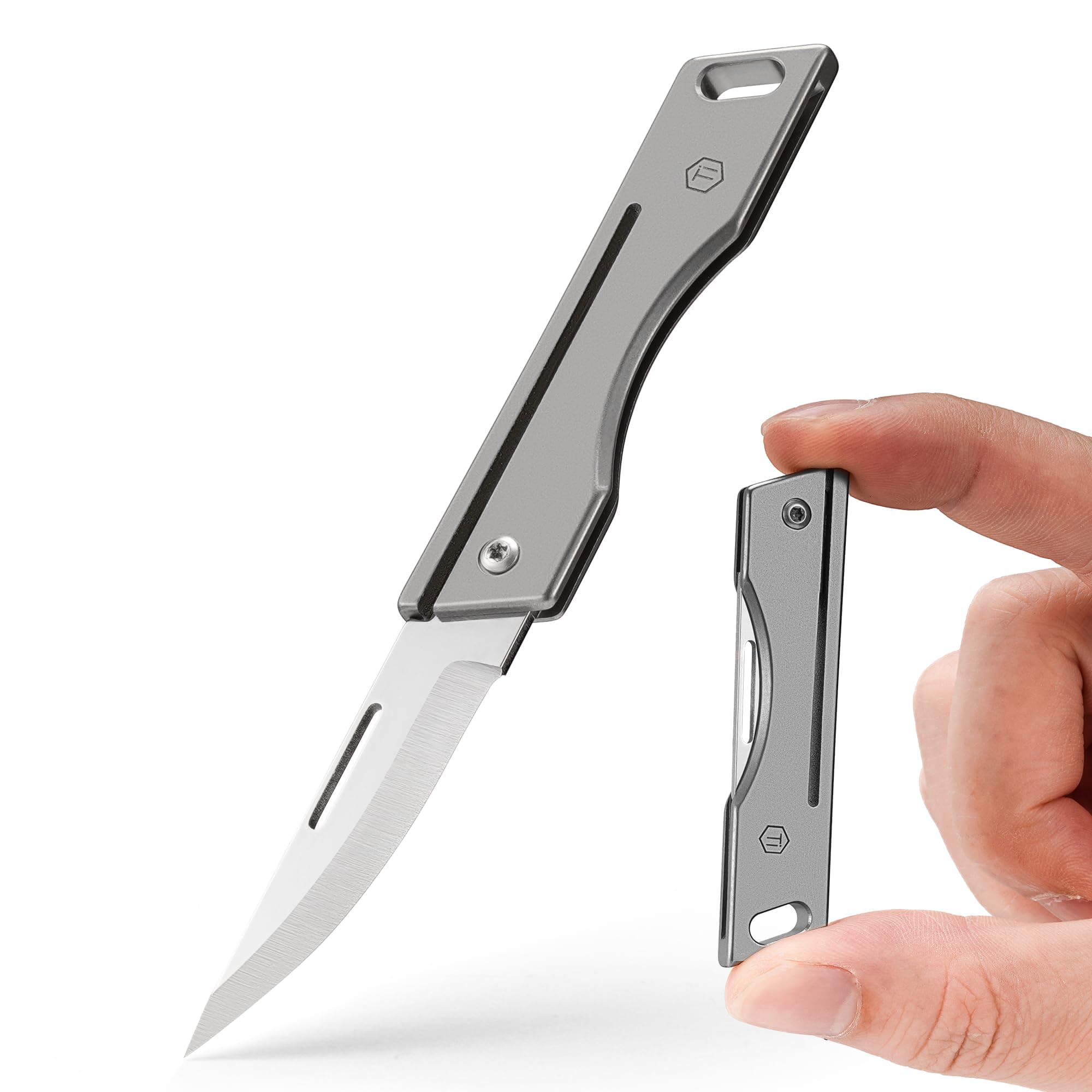 KeyUnity KK06M Mini Folding Knife, Titanium, Blade Length 2.4 inches (60 mm), Key Ring Included, Small, Lightweight, Pocket Knife, Multi-functional, Good Sharpness, Attaches to Key Chain, Camping